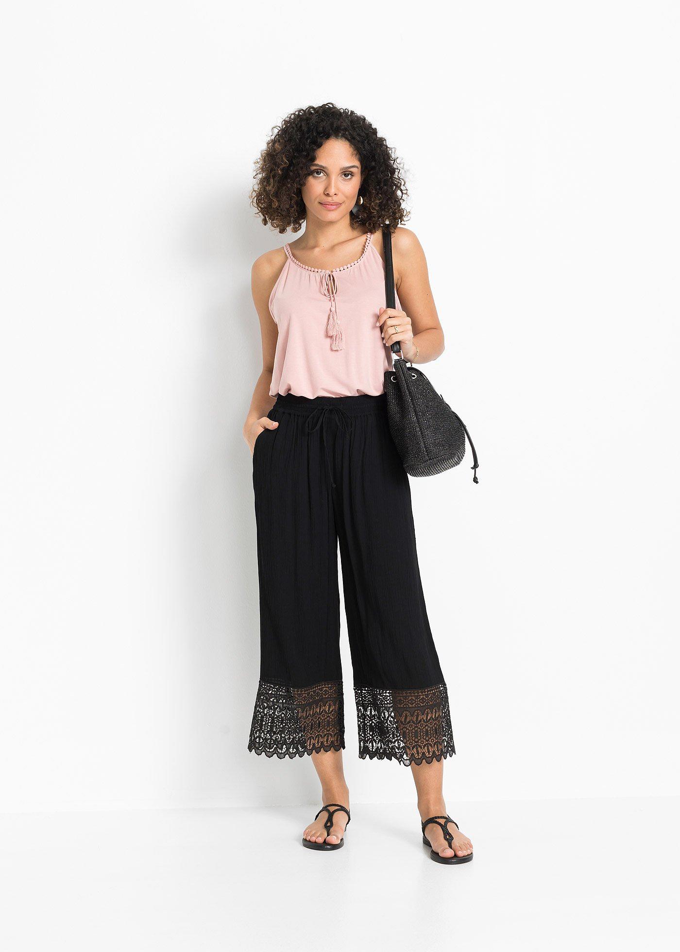 Spodnie culotte z koronką - Bonprix