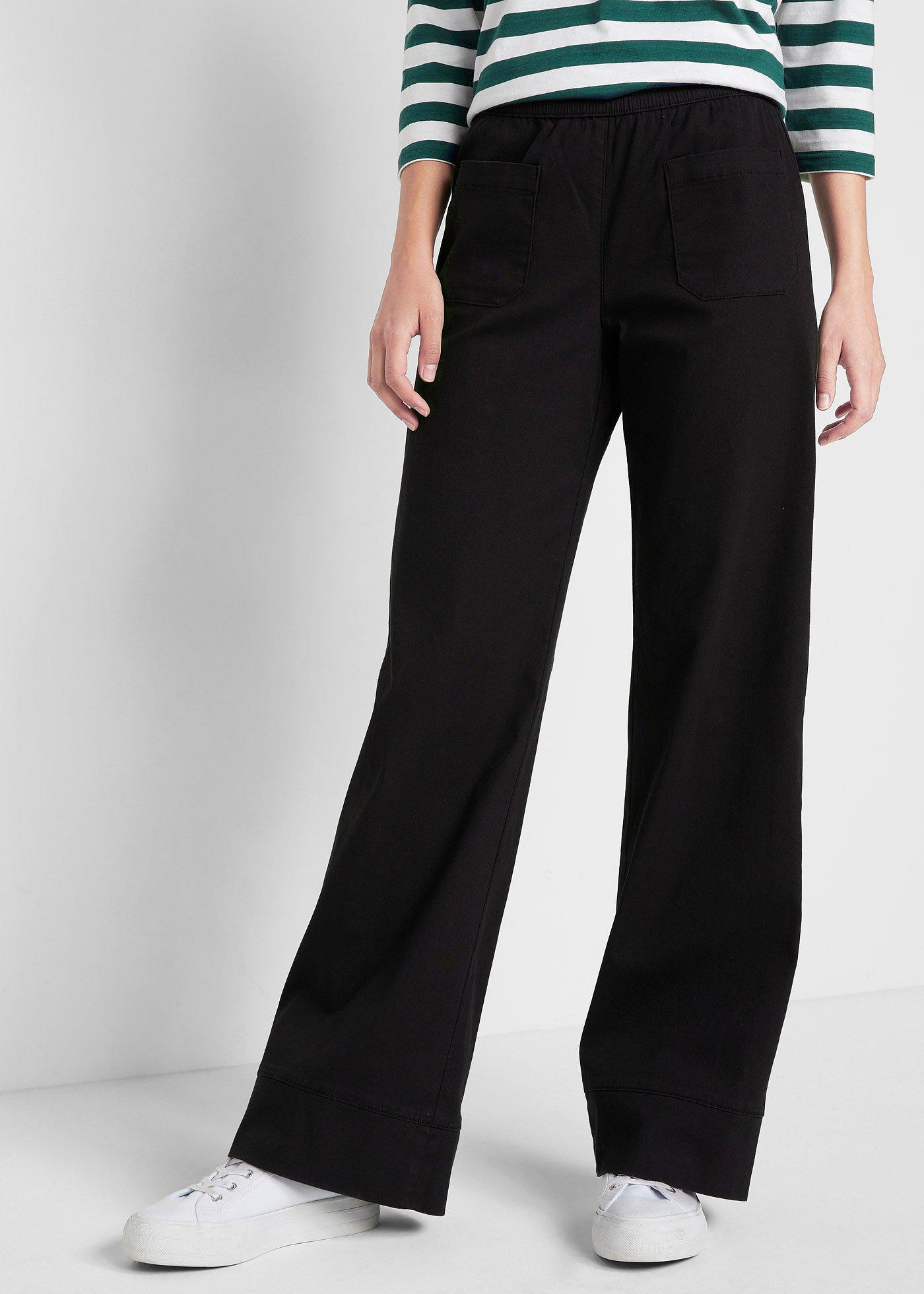 Spodnie twillowe high-waist z poszerzanymi nogawkami i wygodnym paskiem - Bonprix