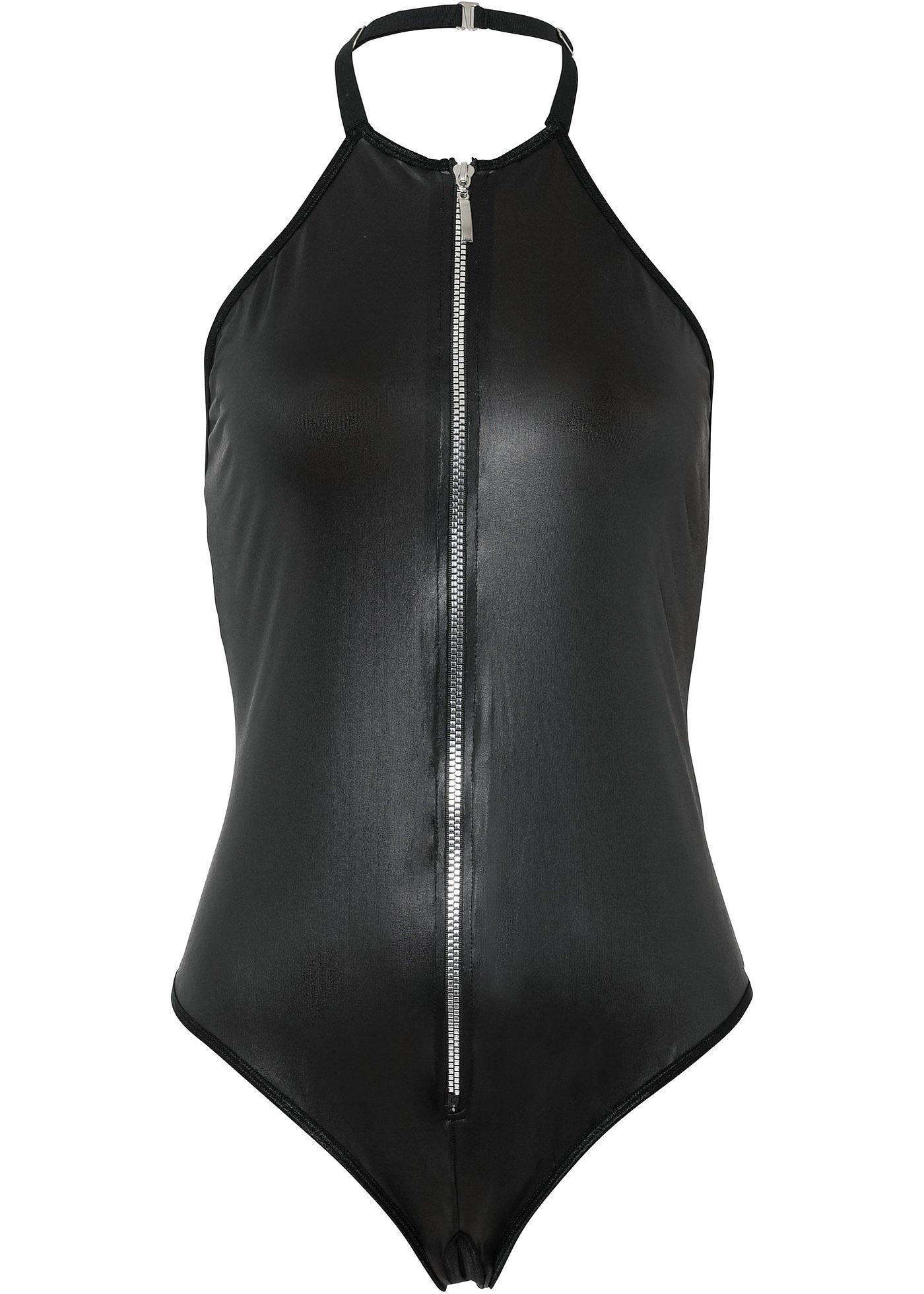 Body-string ouvert en tissu wetlook