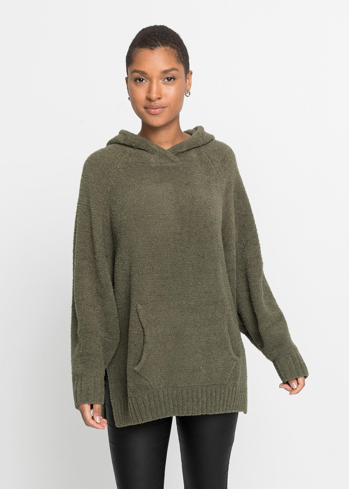 Sweter z kapturem, z polaru baranka - Bonprix