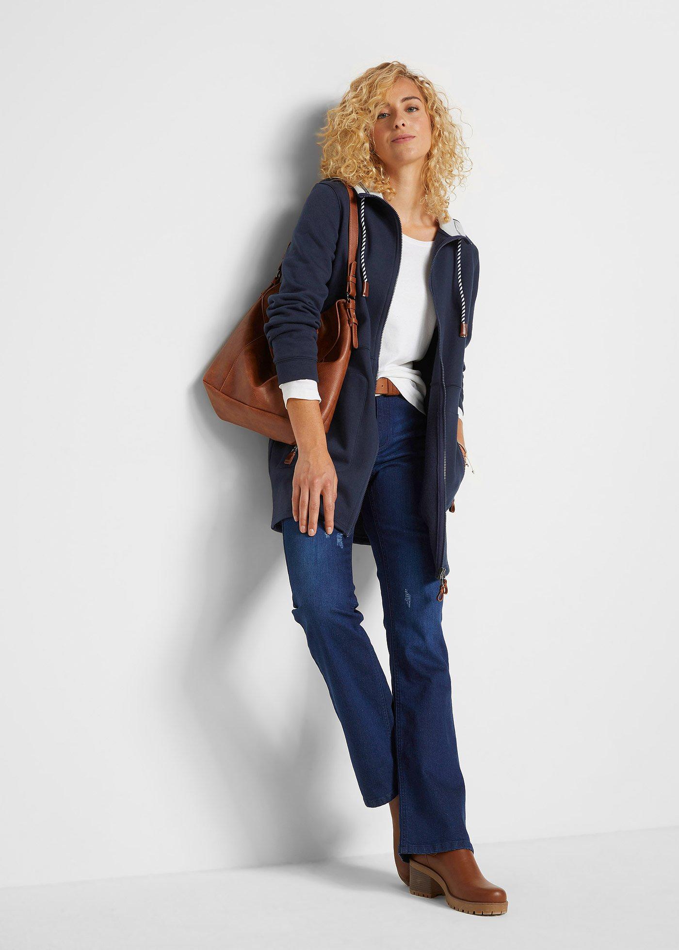 Długa bluza rozpinana z kapturem - Bonprix