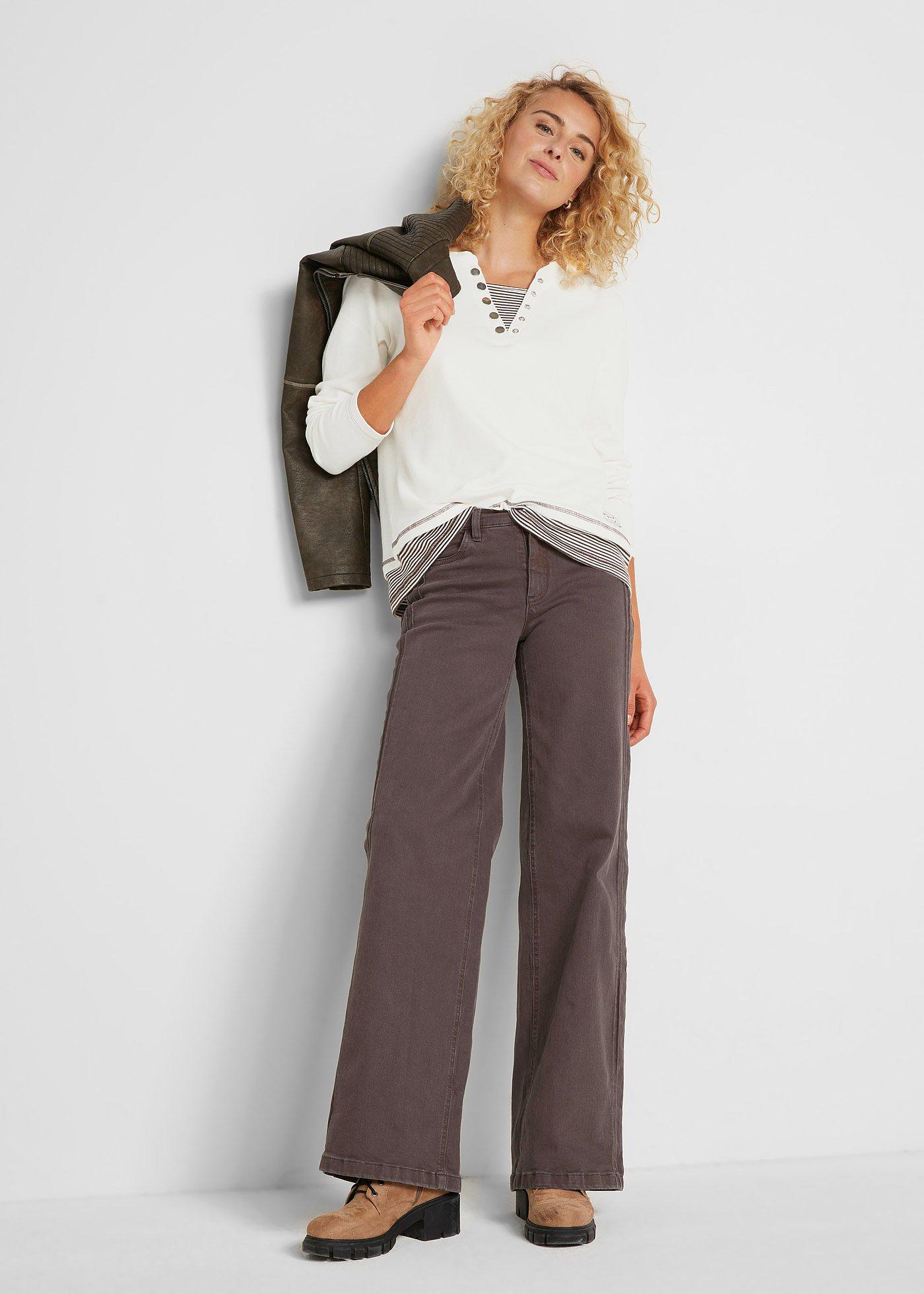 Shirt bawełniany z długim rękawem, w optyce 2 w 1 - Bonprix