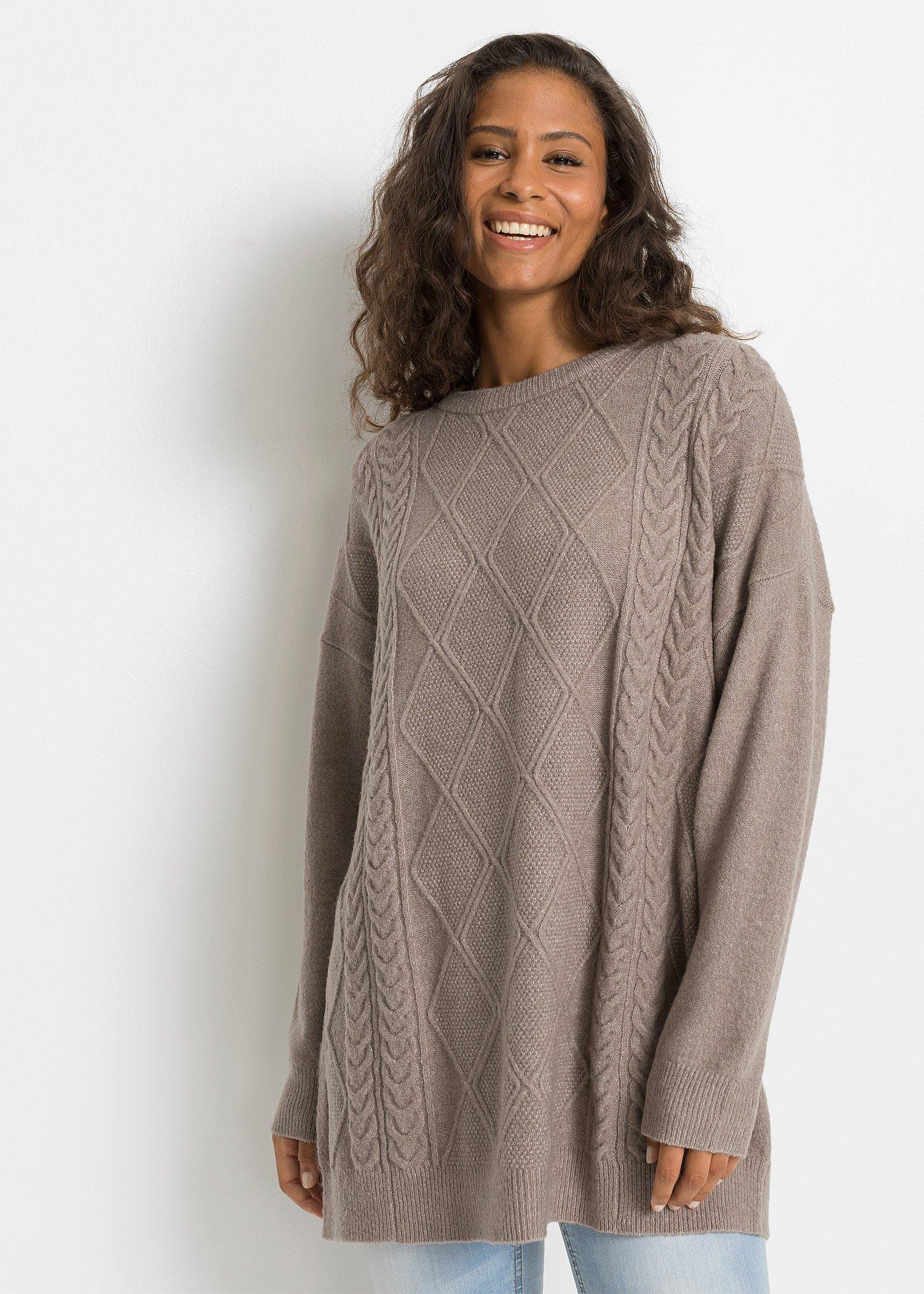 Sweter oversize w warkocze - Bonprix