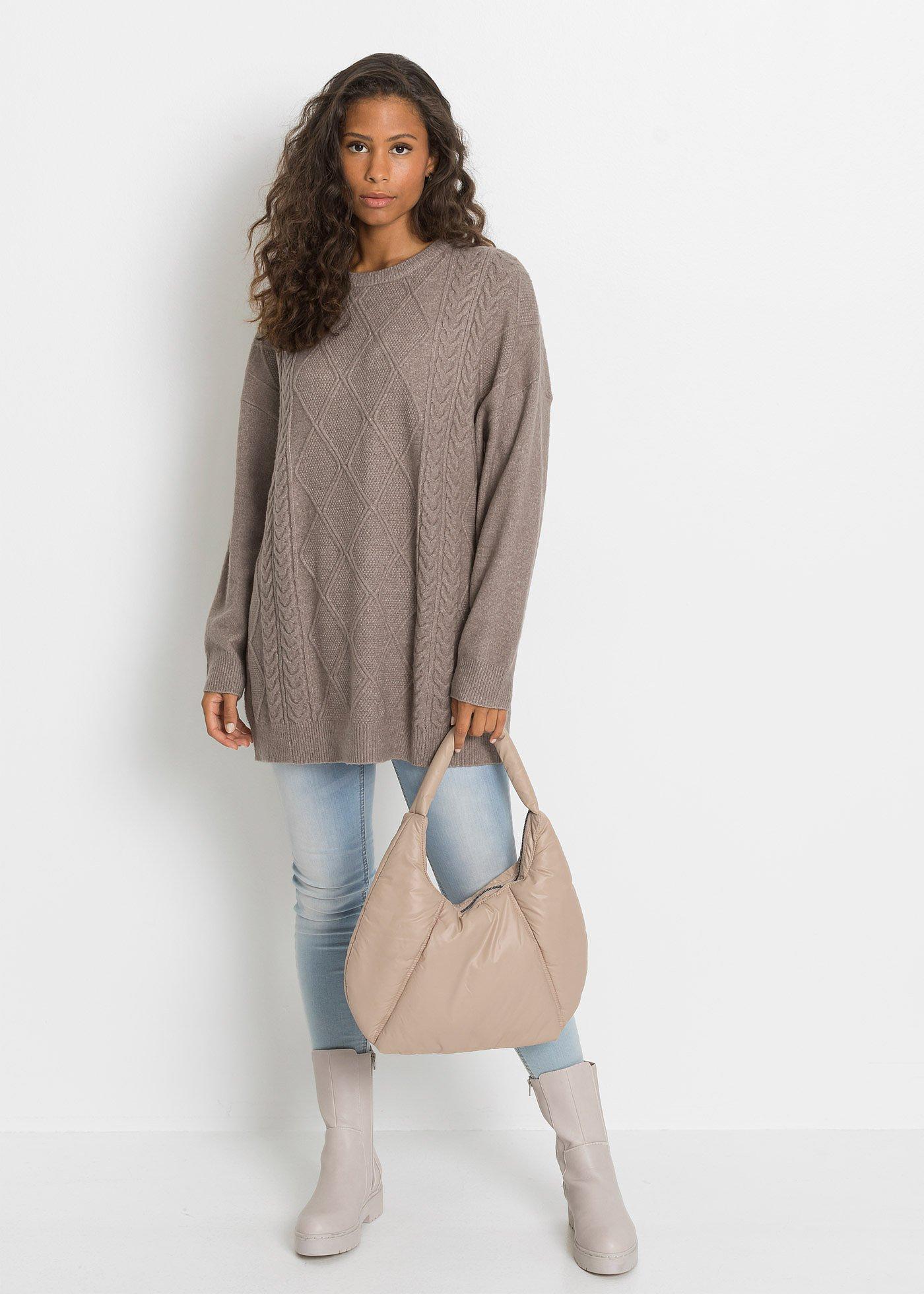 Sweter oversize w warkocze - Bonprix