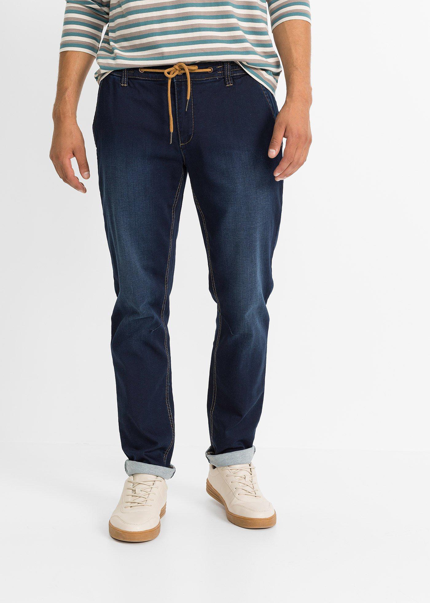 Joggery dżinsowe regular fit z wygodną talią, tapered - Bonprix