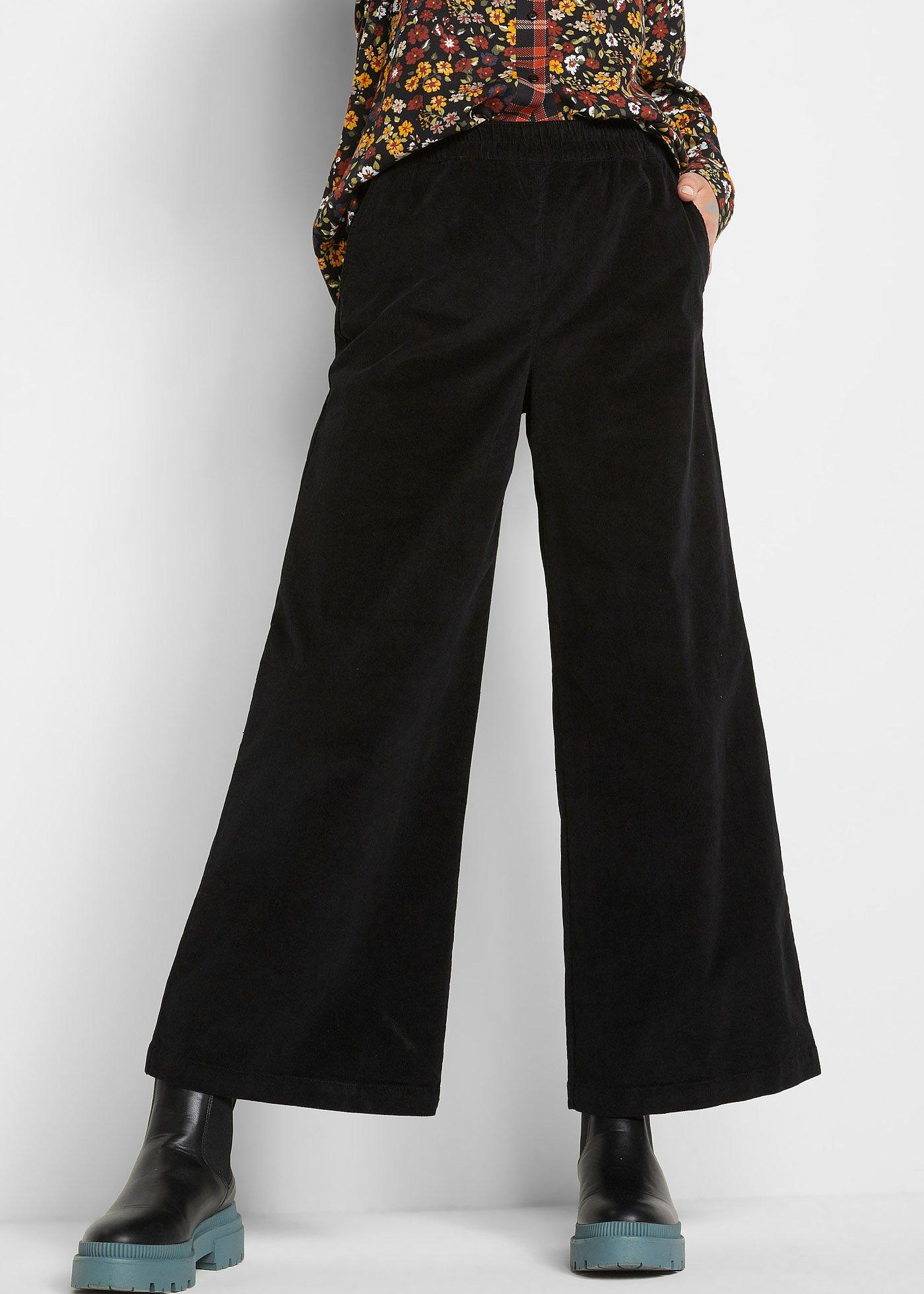 Spodnie sztruksowe high-waist z wygodnym paskiem w talii - Bonprix