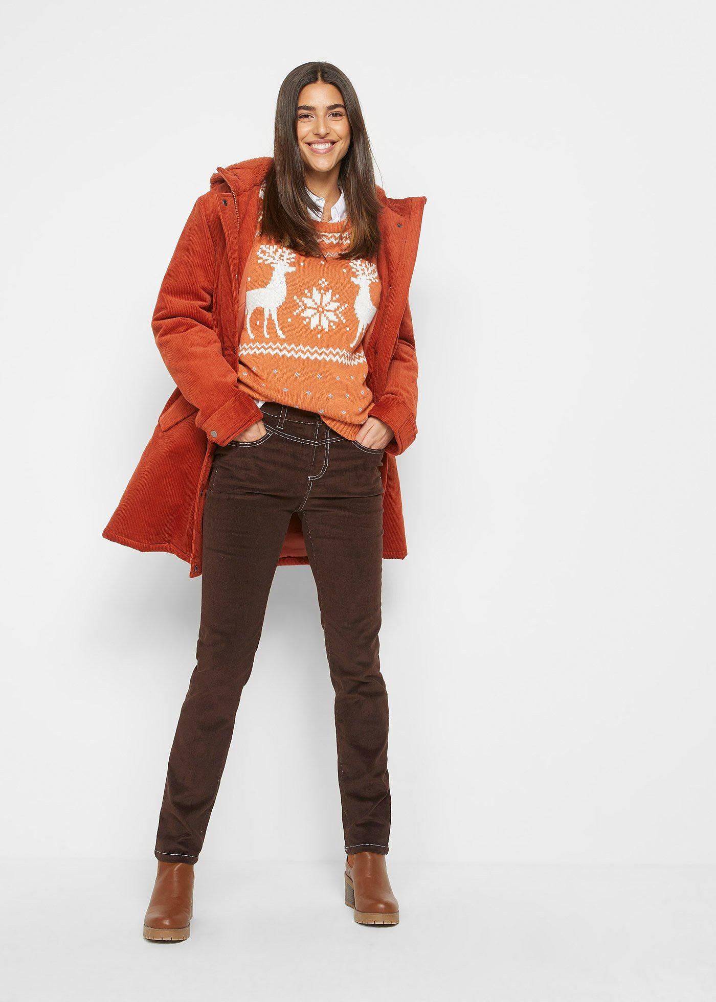 Spodnie sztruksowe ze stretchem o kroju slim fit - Bonprix