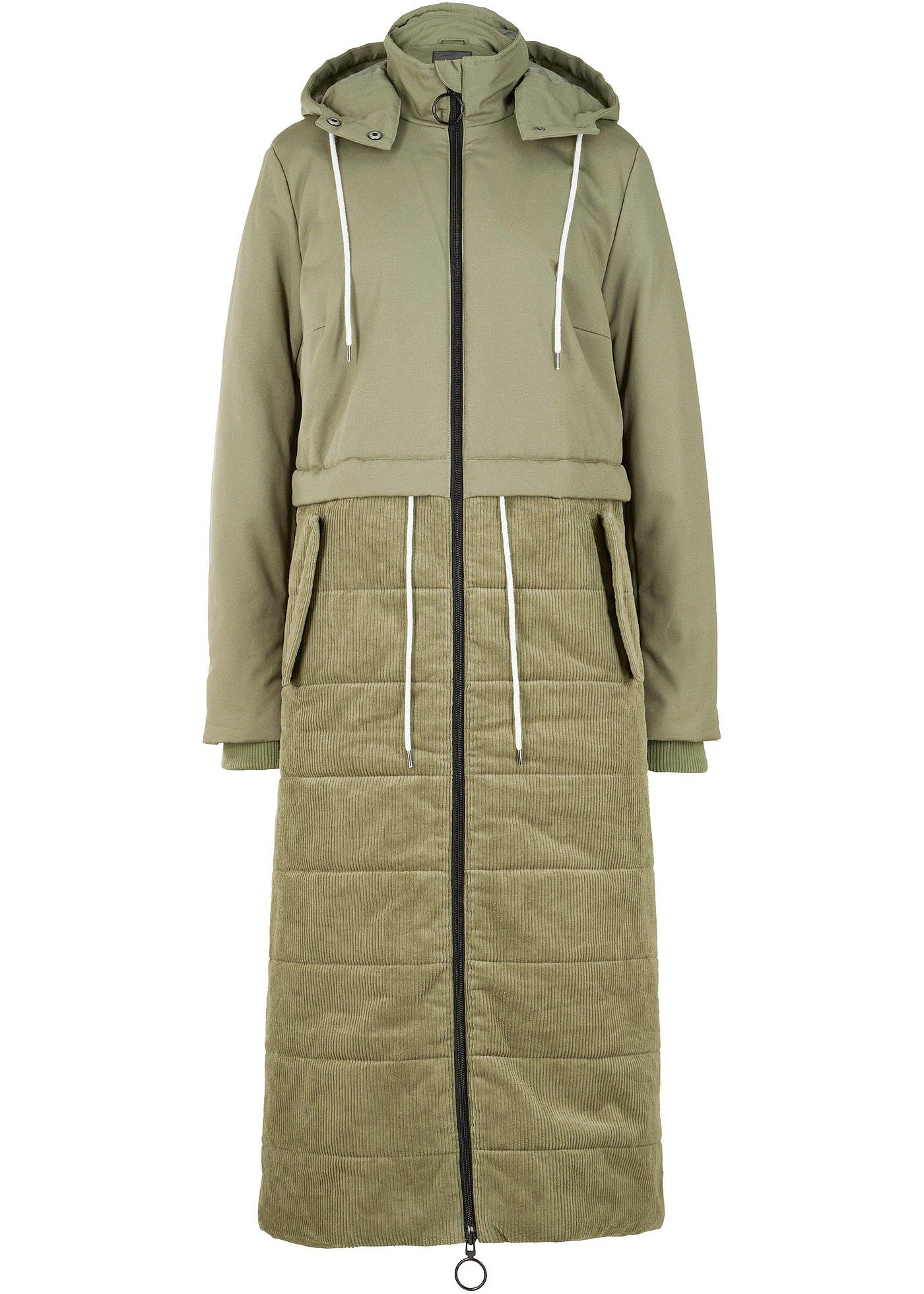 Langer Wintermantel mit Cord und Tunnelzug