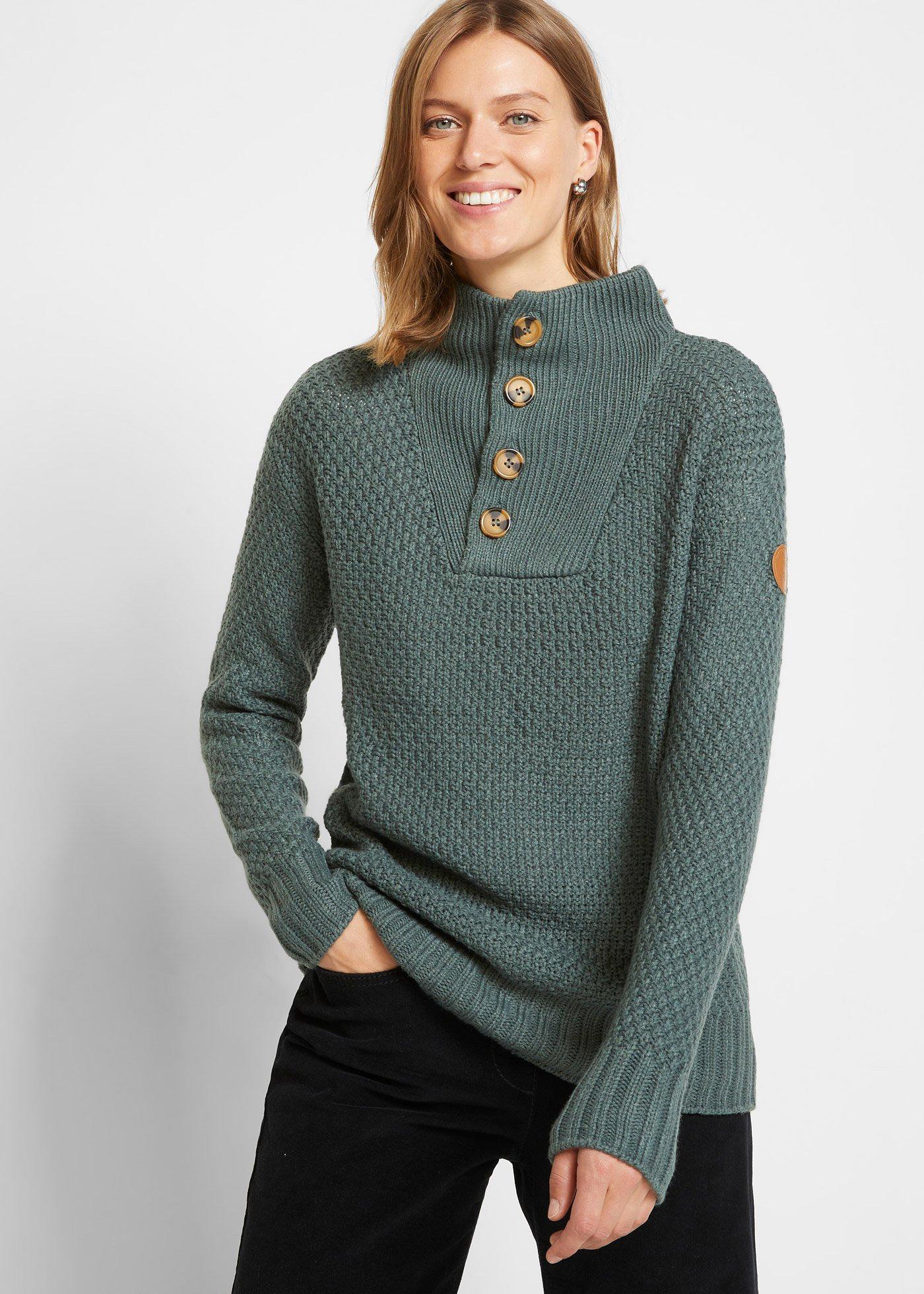 Sweter ze stójką w strukturalny wzór - Bonprix