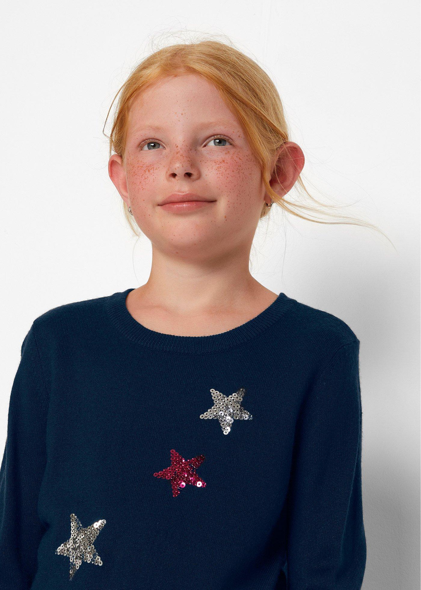 Sweter z dzianiny o splocie drobnych oczek, z cekinami - Bonprix