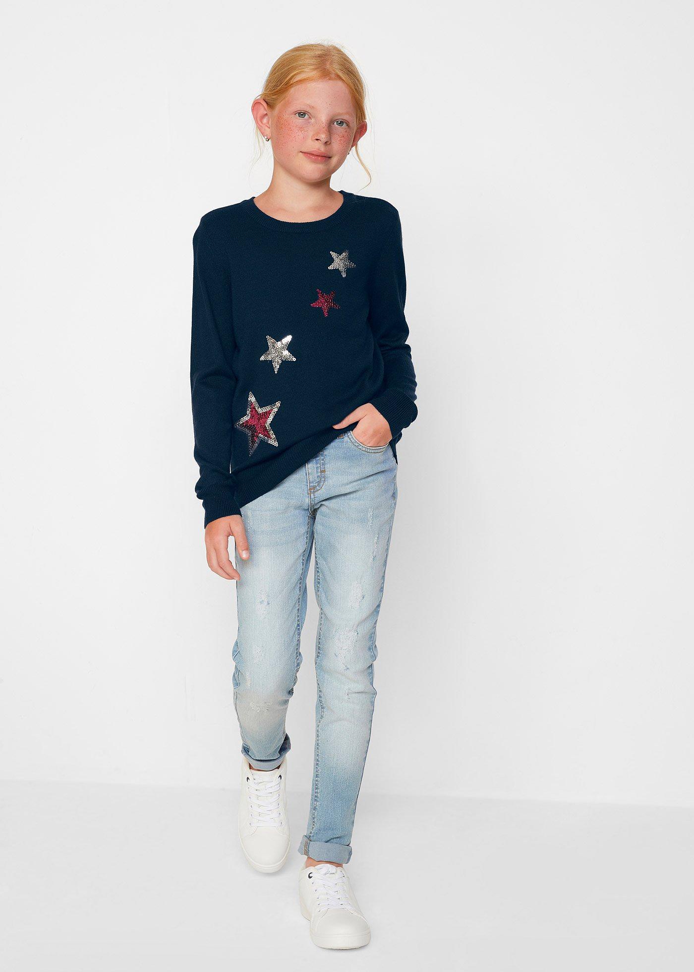 Sweter z dzianiny o splocie drobnych oczek, z cekinami - Bonprix