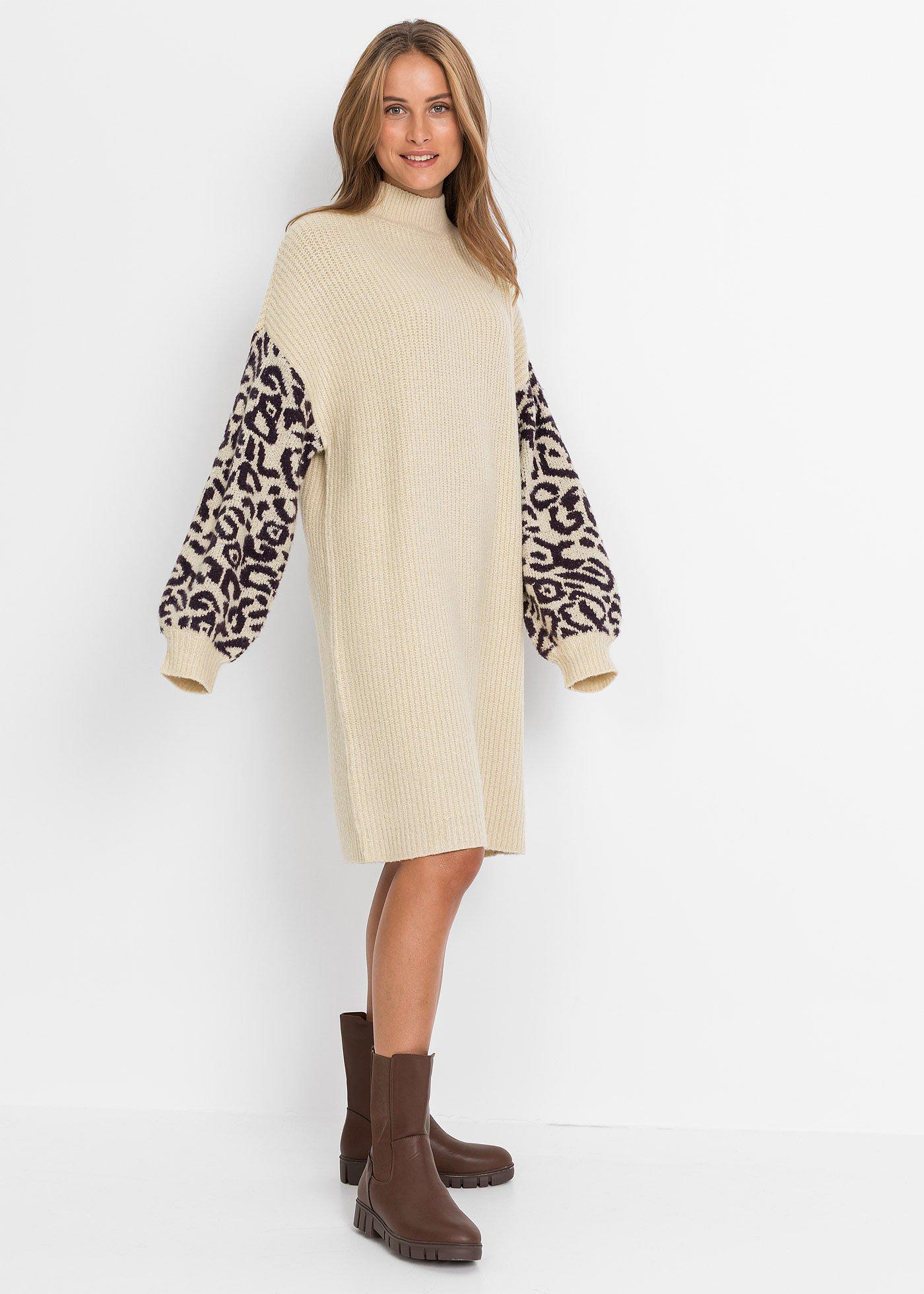 Sukienka dzianinowa oversized w cętki leoparda - Bonprix
