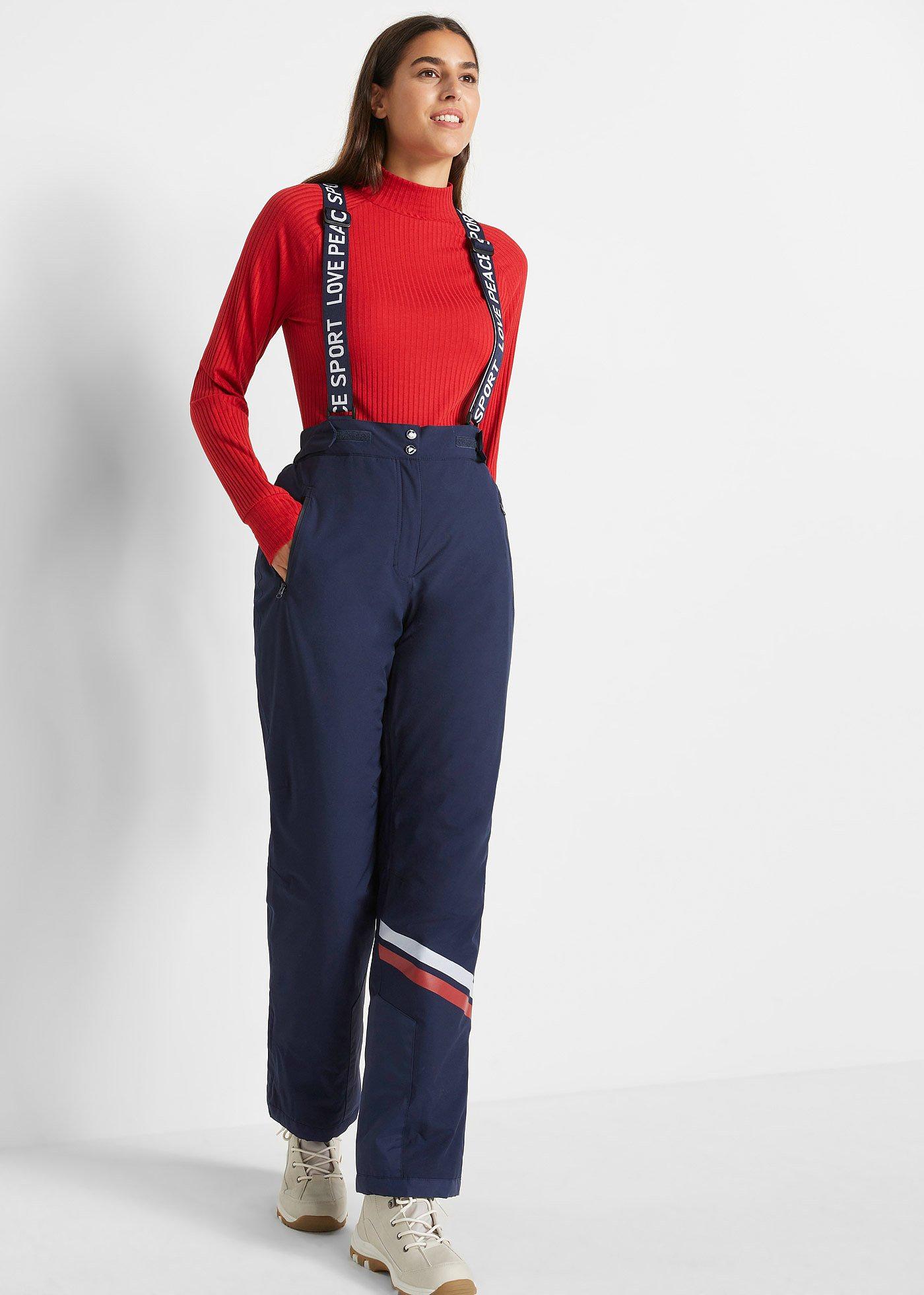 Spodnie narciarskie funkcyjne termoaktywne i nieprzemakalne, z odpinanymi szelkami, Straight - Bonprix