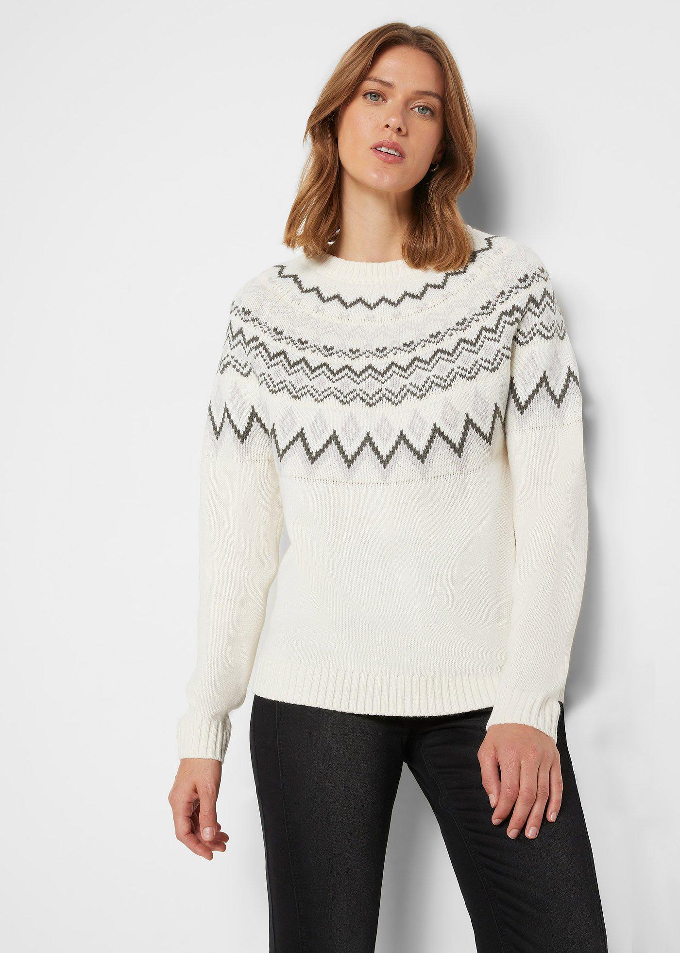 Sweter z płytkim dekoltem, w norweski wzór - Bonprix