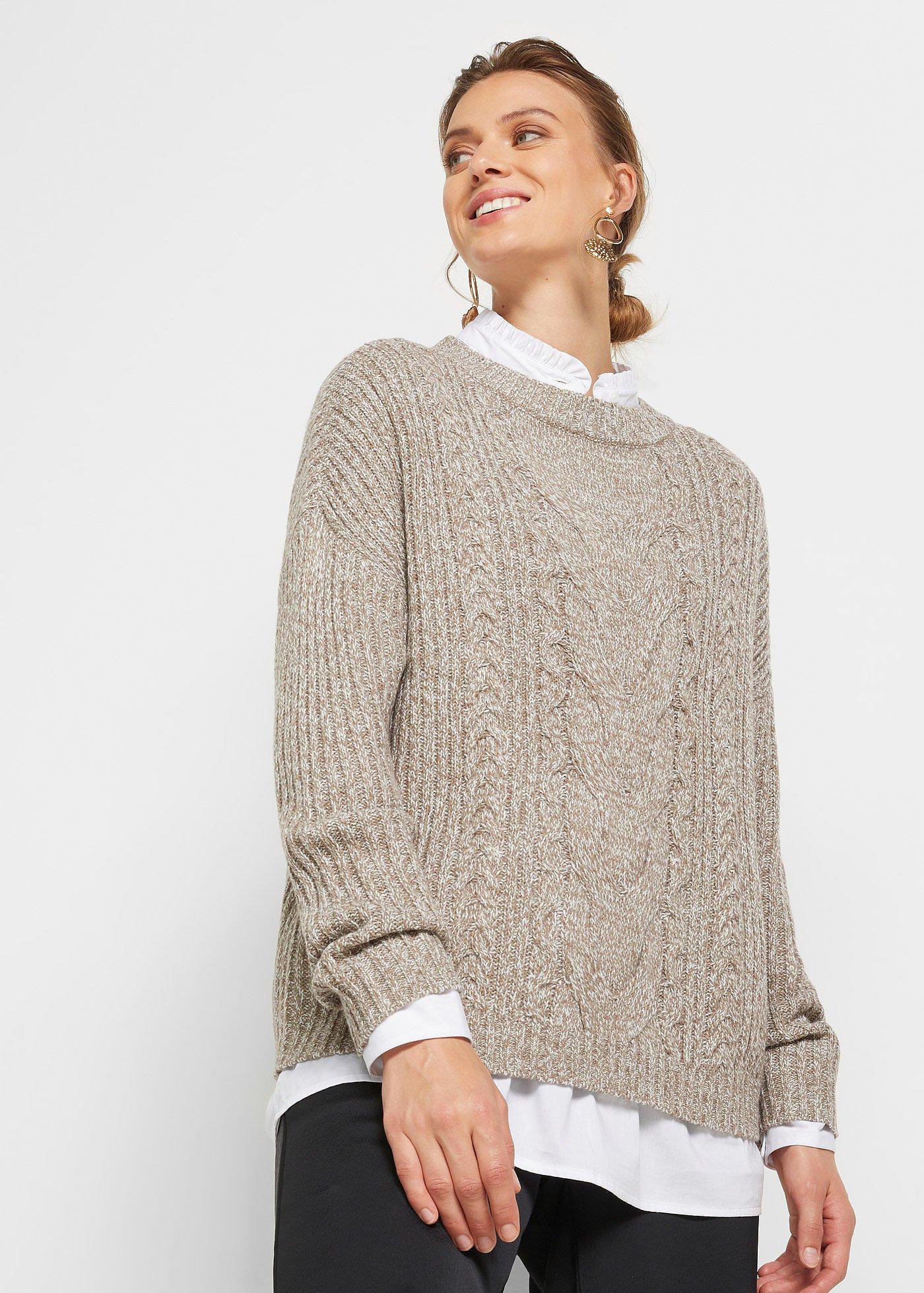 Sweter oversize w warkocze - Bonprix