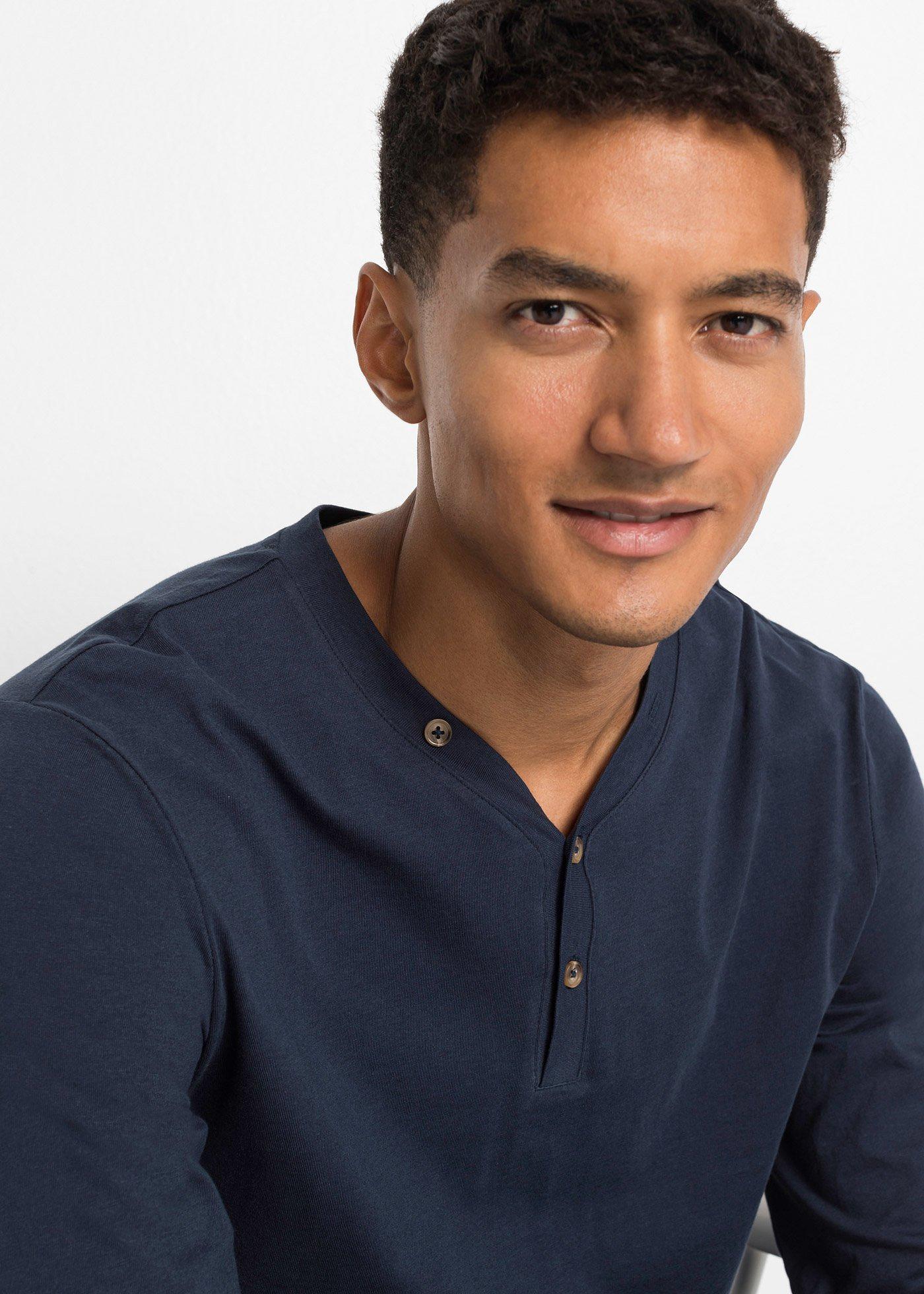 Bluzka z dekoltem henley, długim rękawem, z czystej bawełny organicznej  (2 szt.) - Bonprix