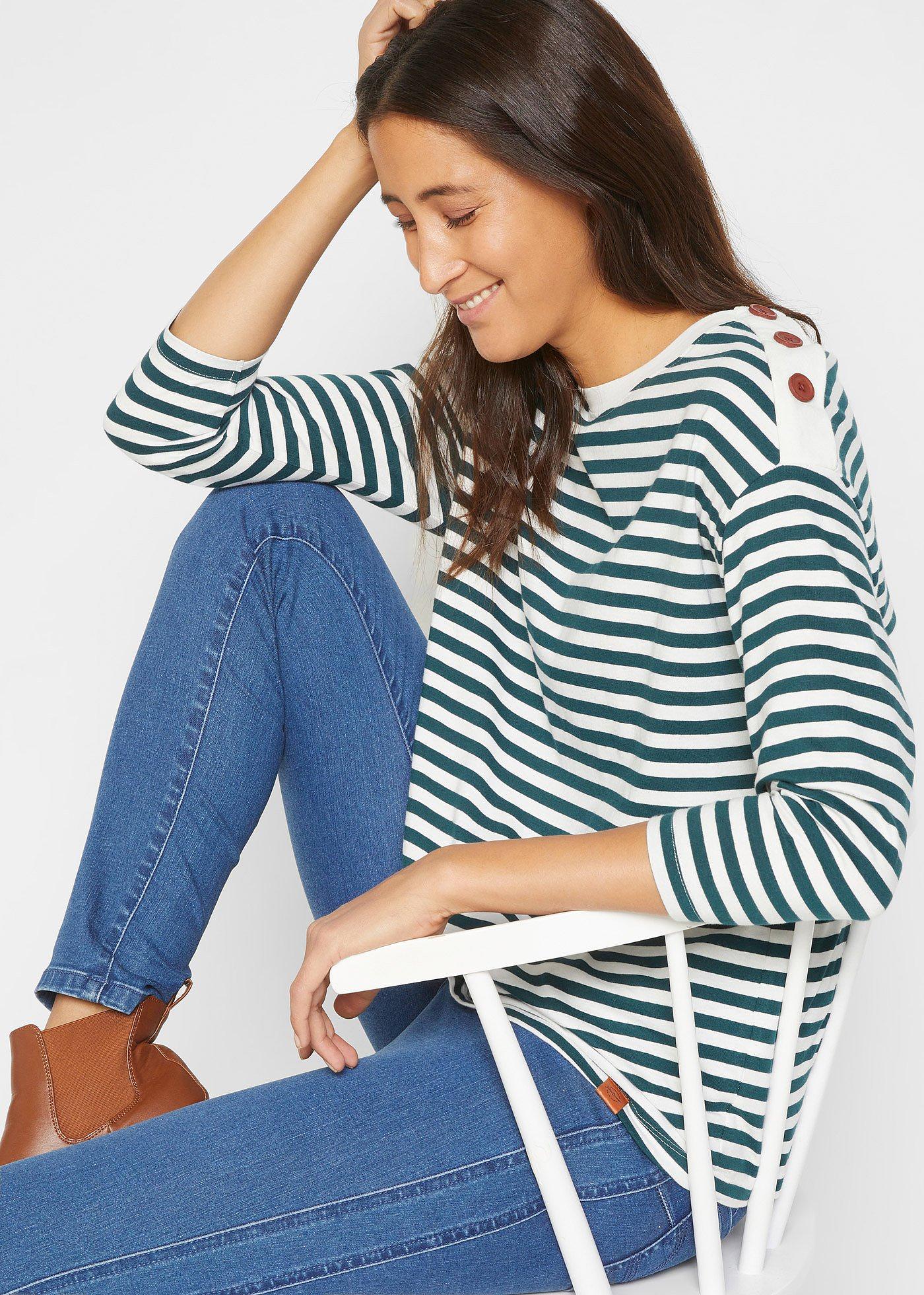 Shirt z długim rękawem i guzikami, oversized - Bonprix