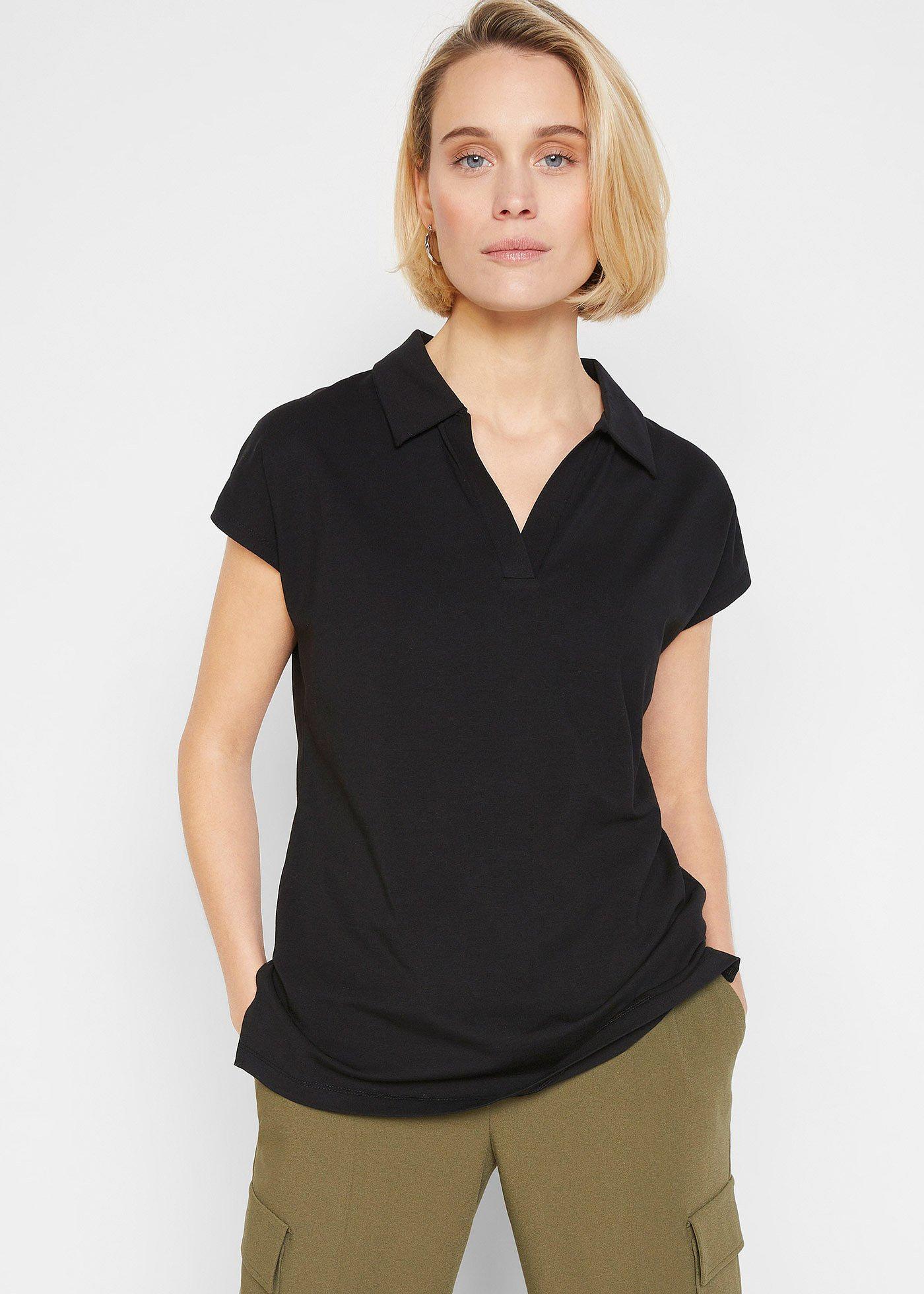 Shirt z otwartym kołnierzykiem polo - Bonprix