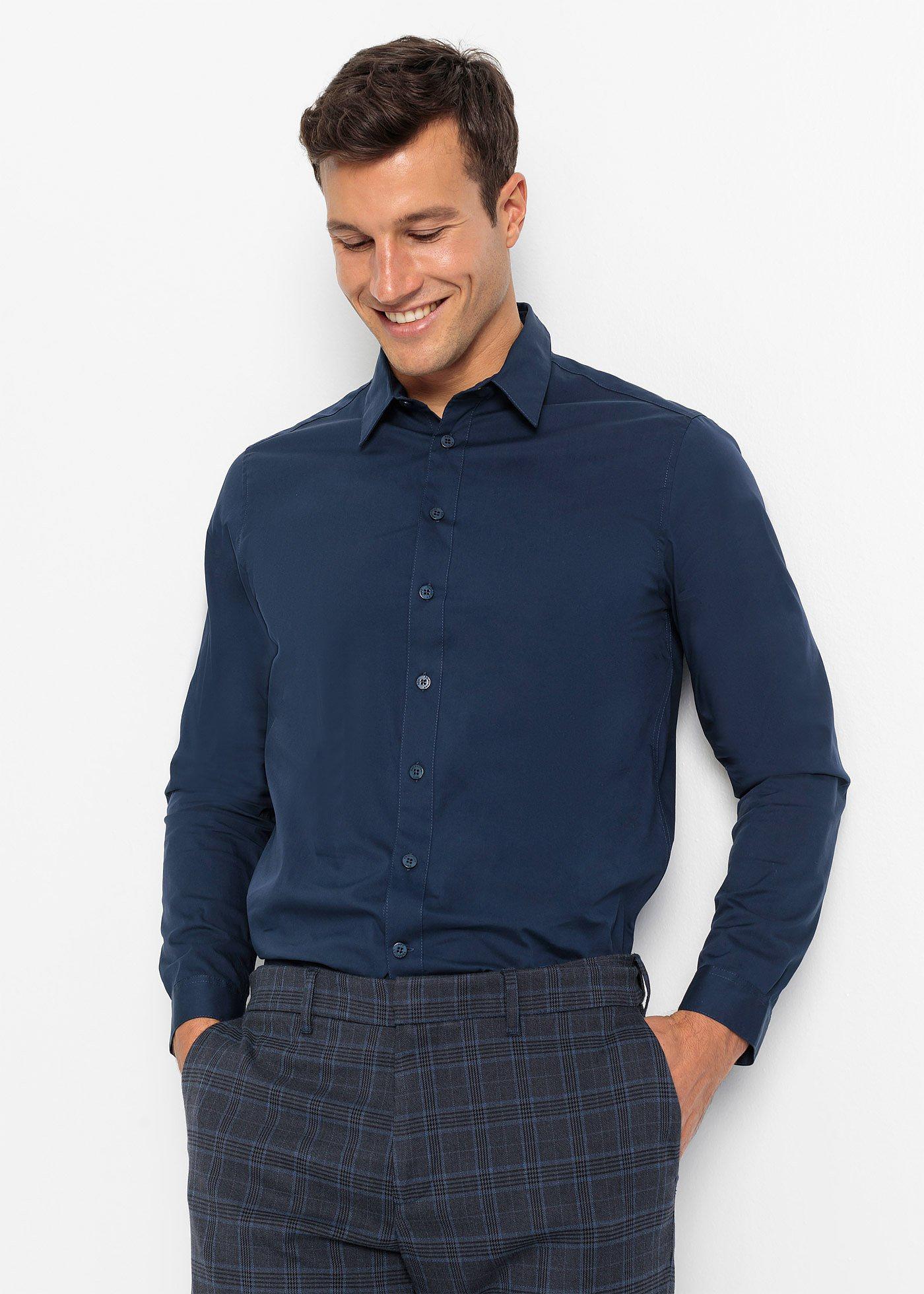 Koszula z długim rękawem, ze stretchem, Slim Fit (2 szt.) - Bonprix