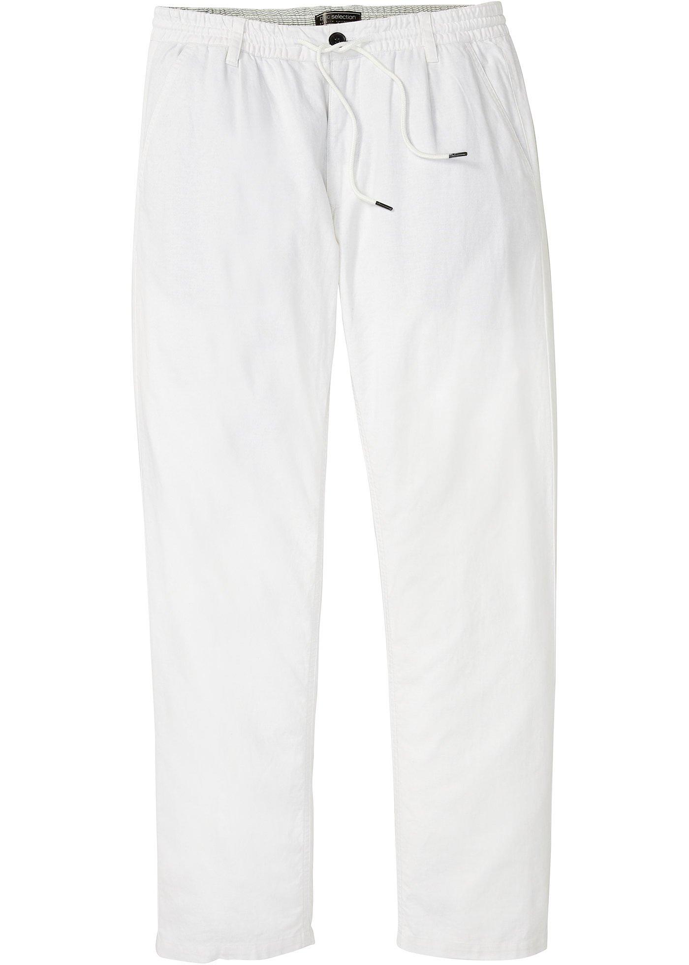 Pantaloni drepți din material subțire cu in, cu elastic și șiret în talie, Relaxed Fit, Straight