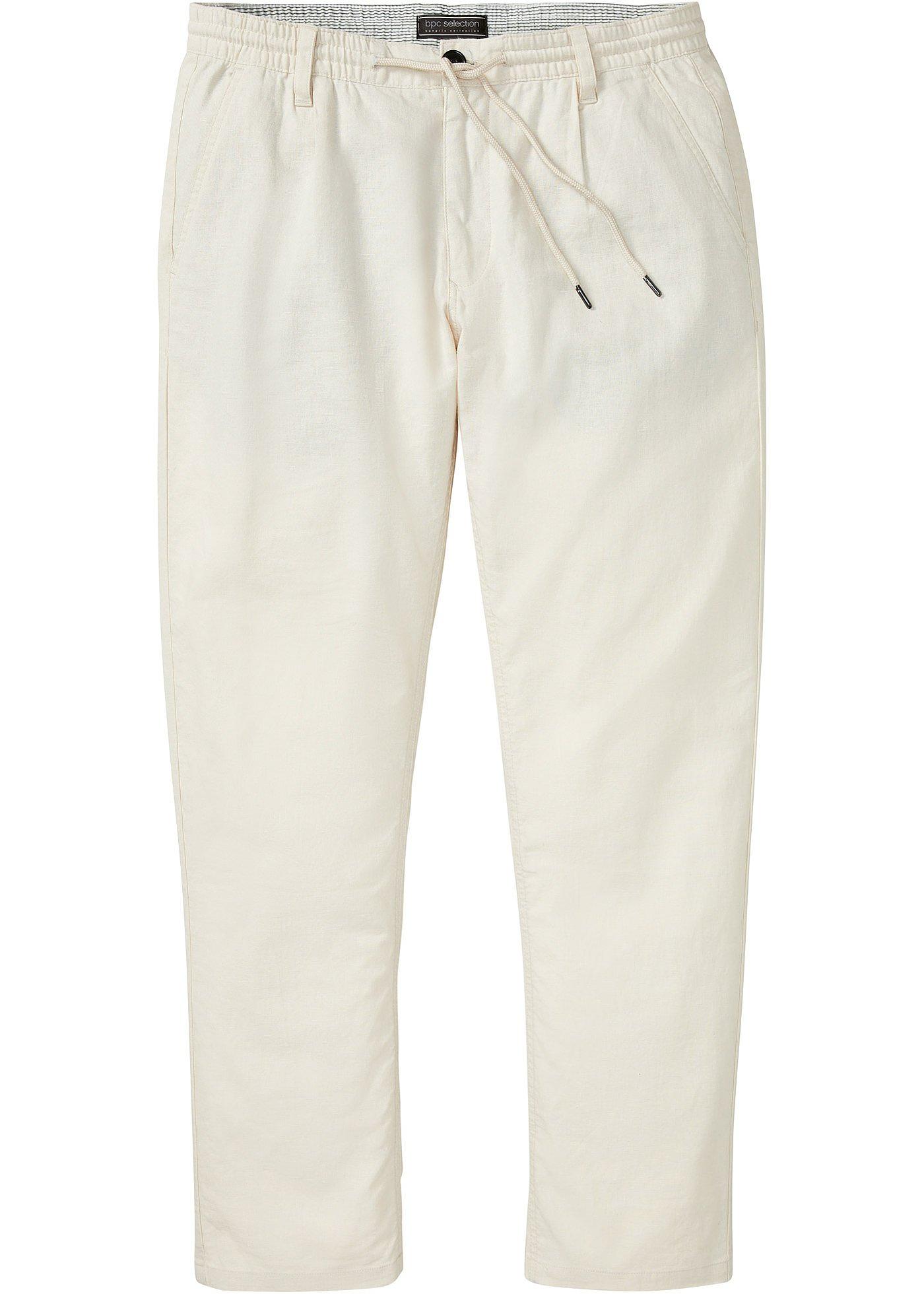Pantaloni drepți din material subțire cu in, cu elastic și șiret în talie, Relaxed Fit, Straight