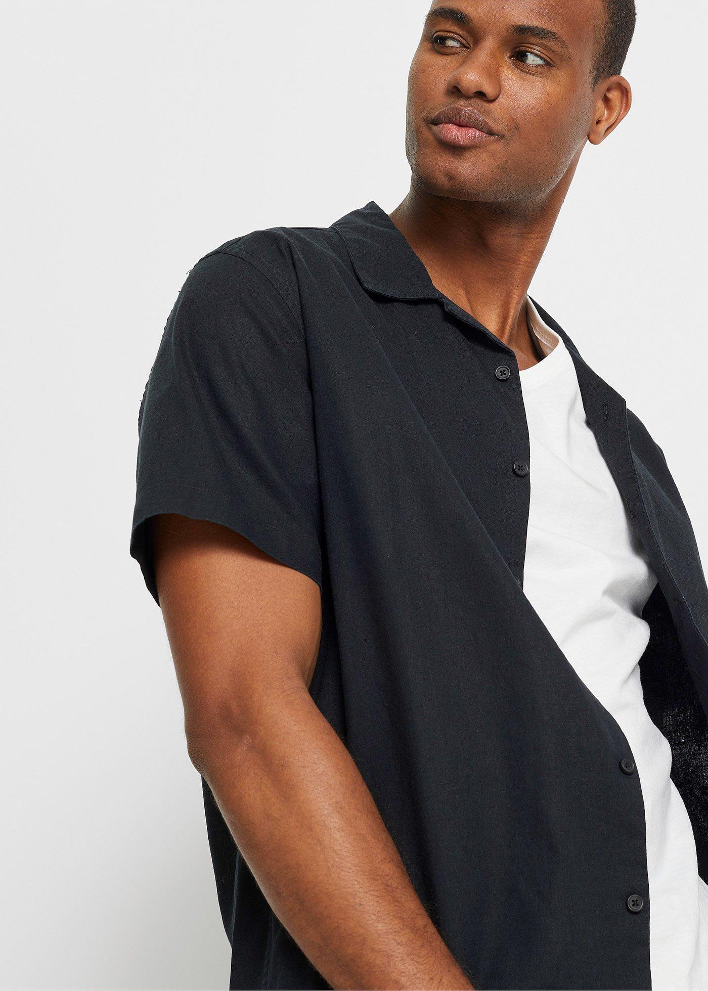 Koszula z krótkim rękawem, z domieszką lnu, Loose Fit - Bonprix