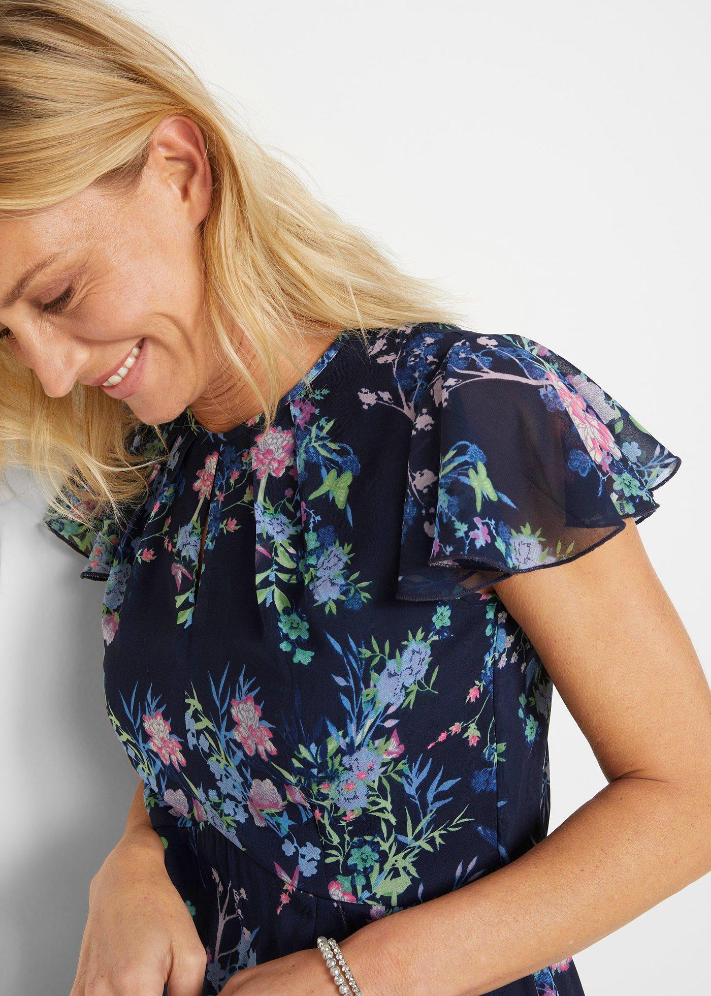 Sukienka szyfonowa z falbanami - Bonprix