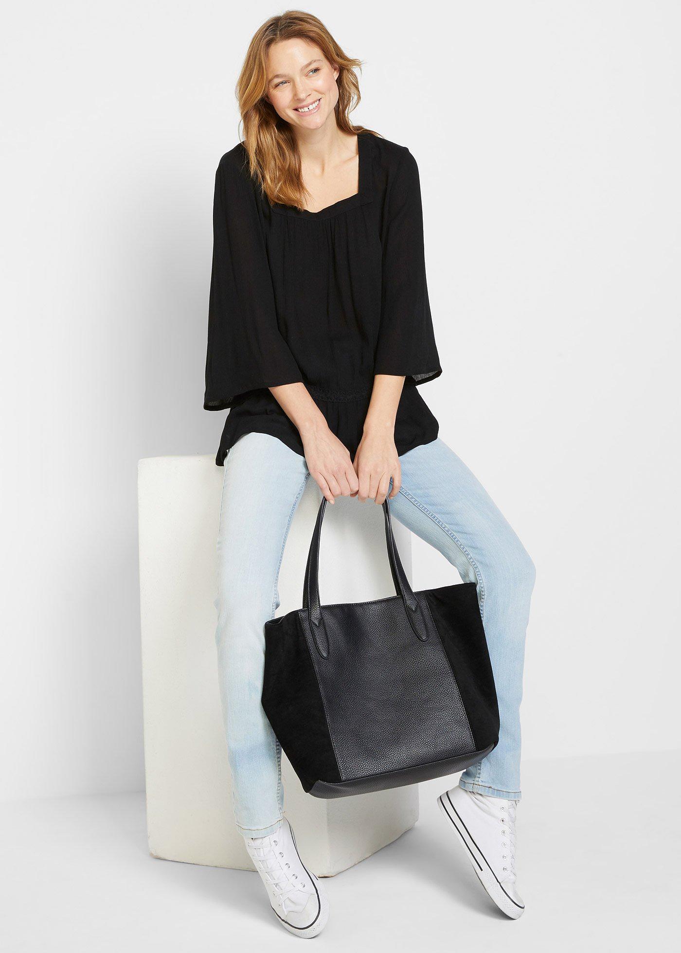 Bluzka tunikowa z dekoltem karo - Bonprix