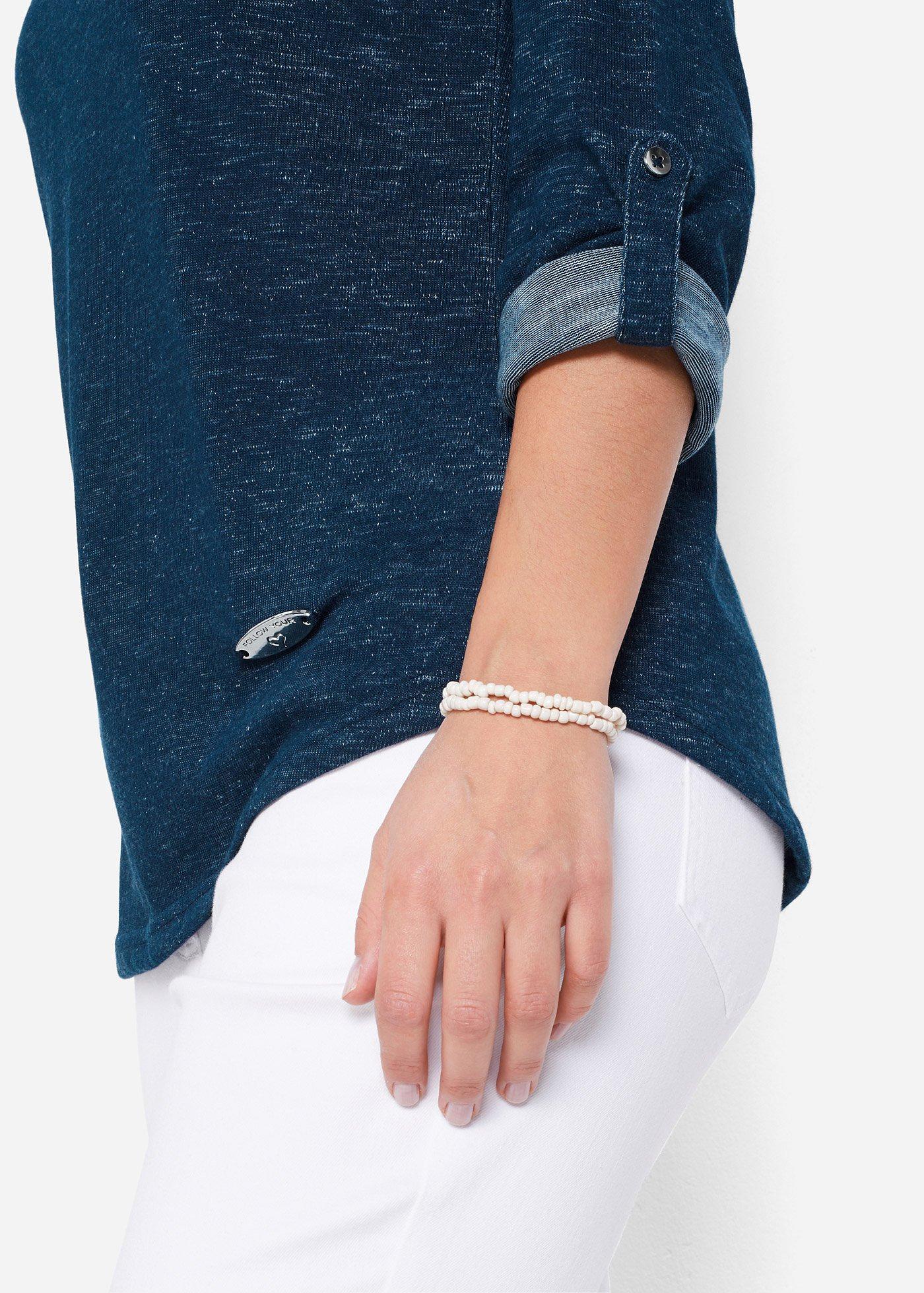 Bluzka z długim rękawem i plisą guzikową, z mieszanki bawełny - Bonprix