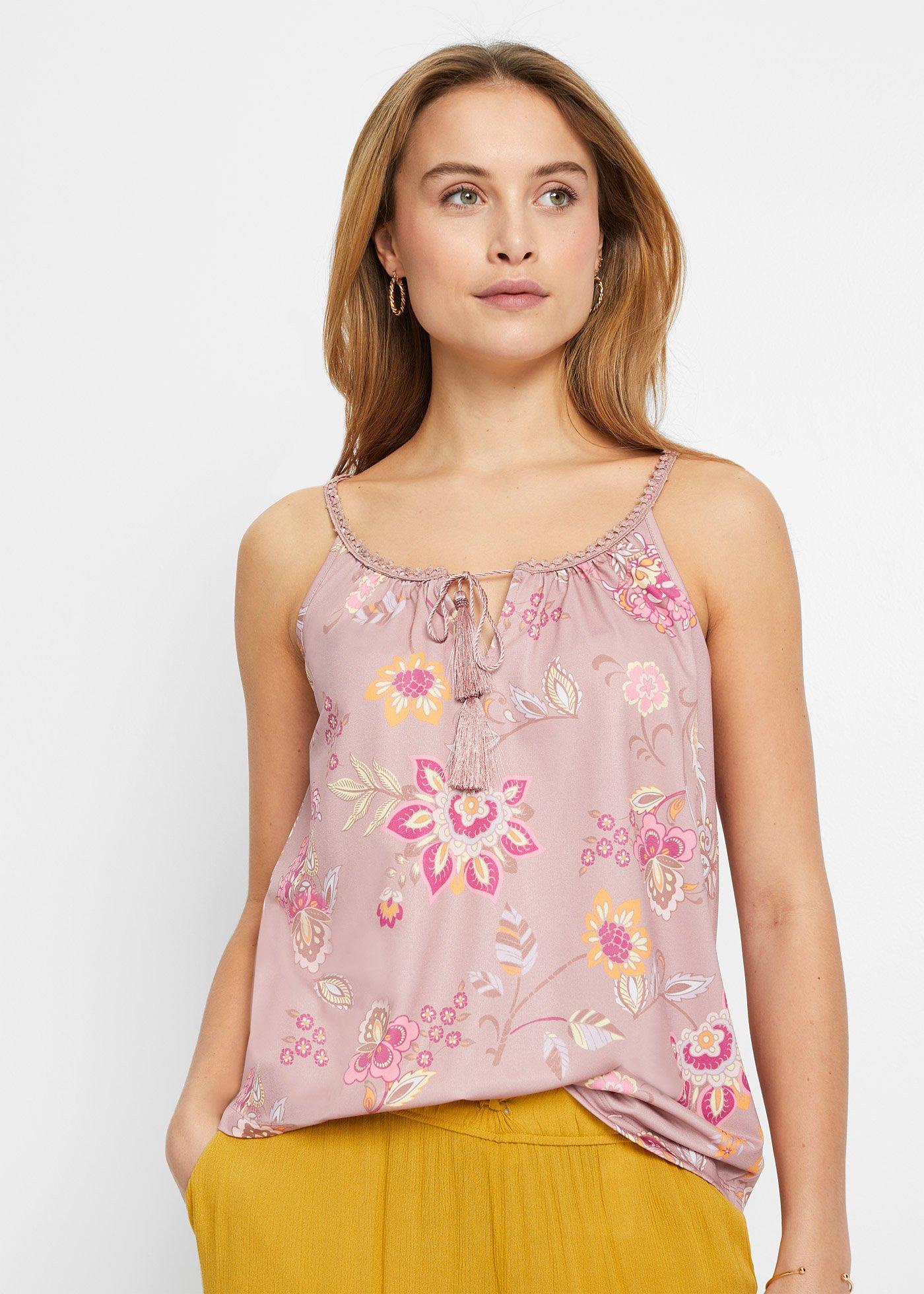 Top shirtowy w kwiaty - Bonprix