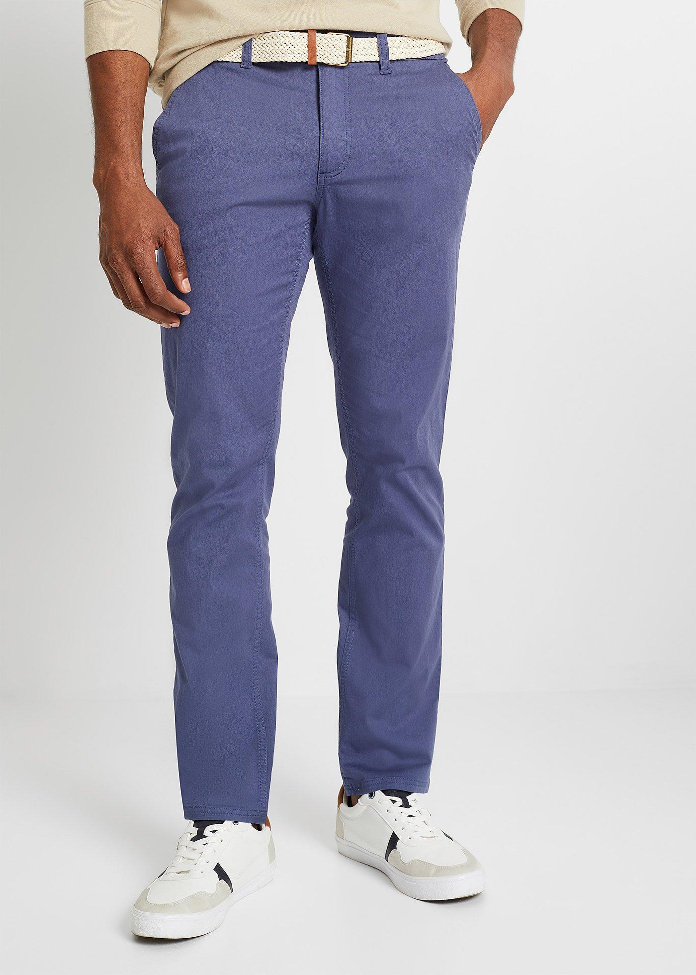Spodnie chinosy regular fit z wygodną talią i paskiem, straight - Bonprix
