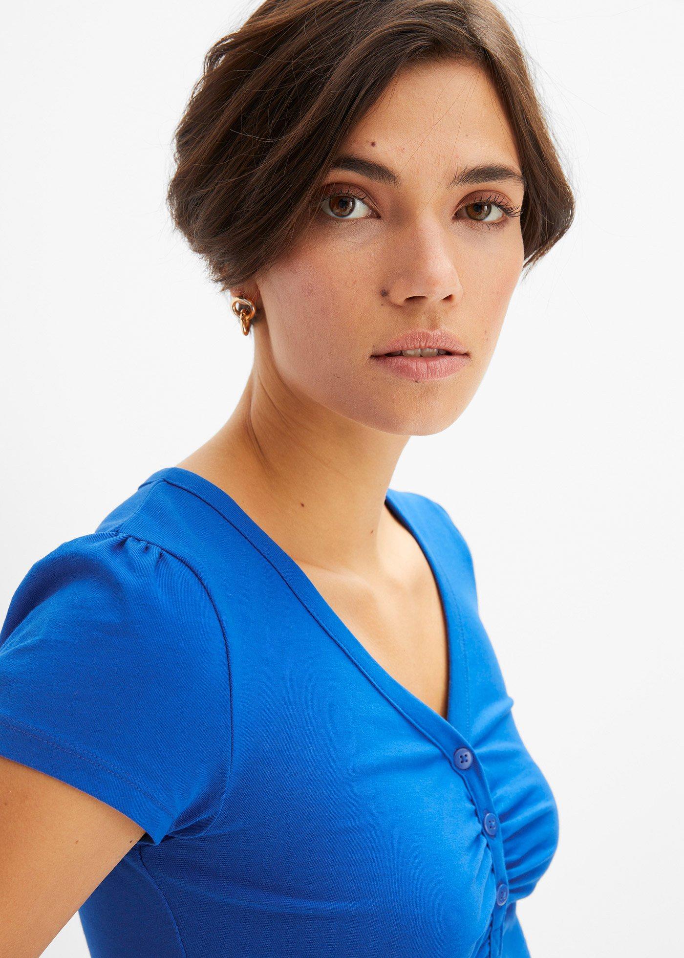 Shirt z plisą guzikową, z bawełny organicznej - Bonprix