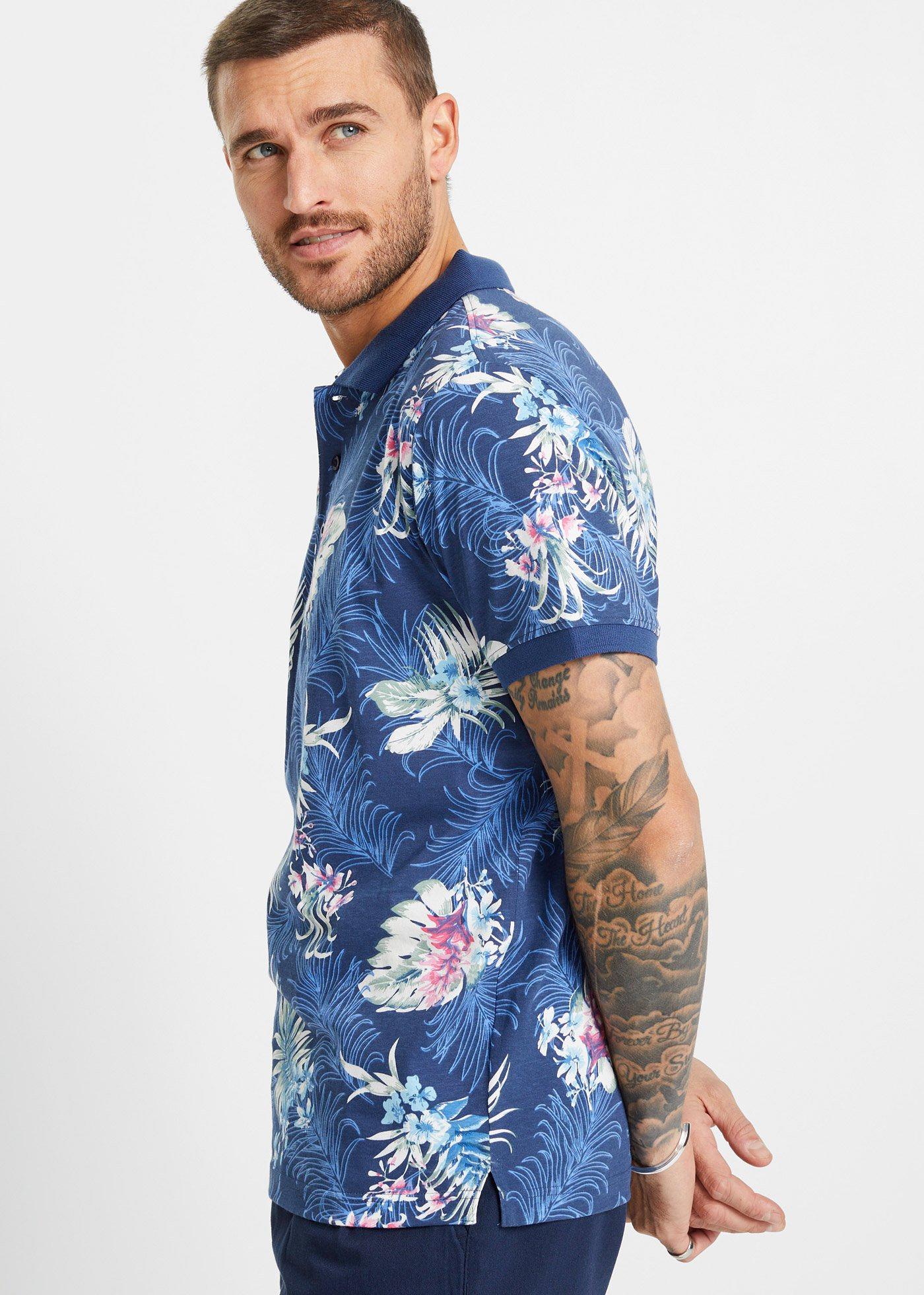 Shirt polo z dżerseju, z nadrukiem w hawajskim stylu, krótki rękaw - Bonprix