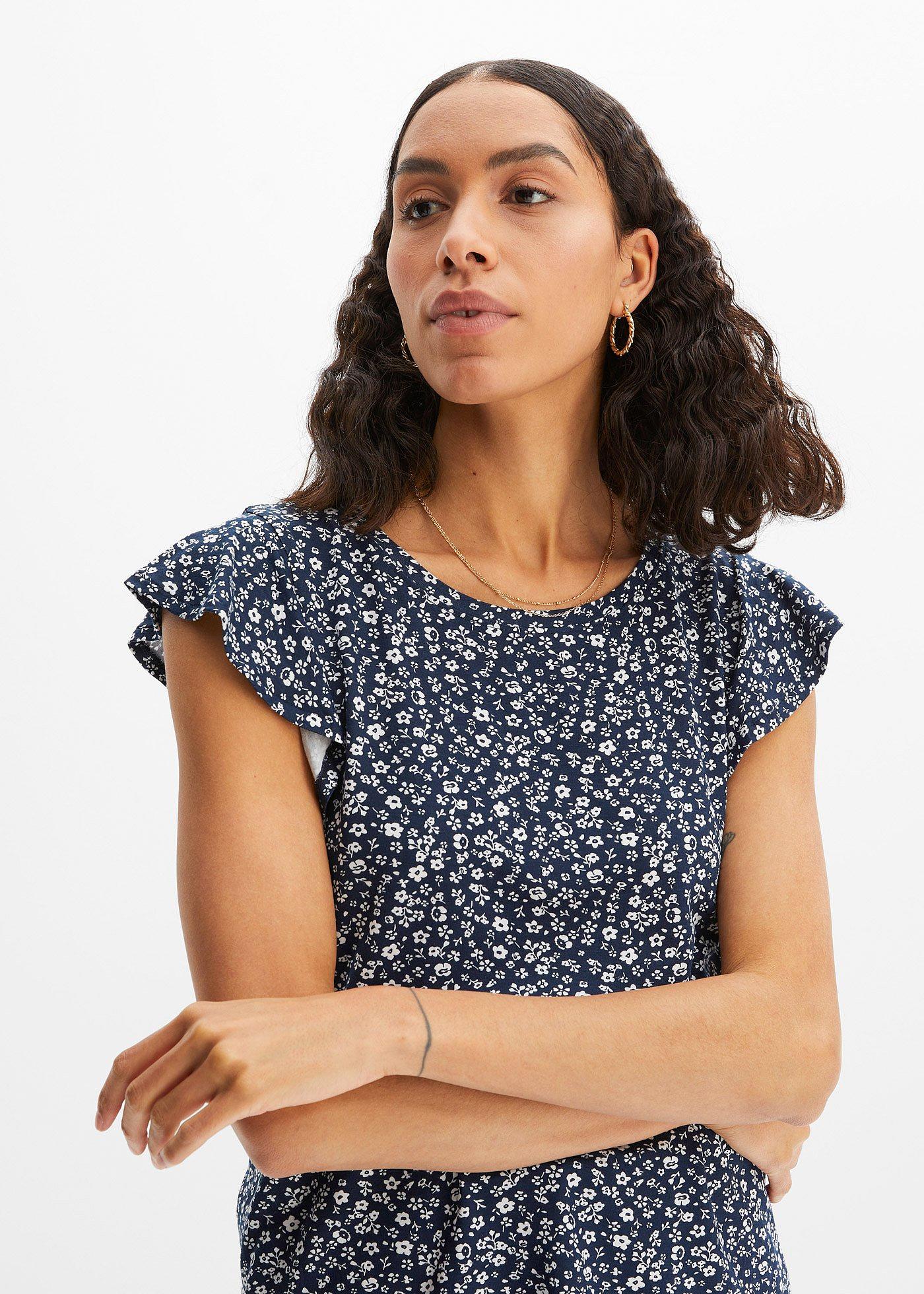 Shirt z rękawami z falbanami - Bonprix