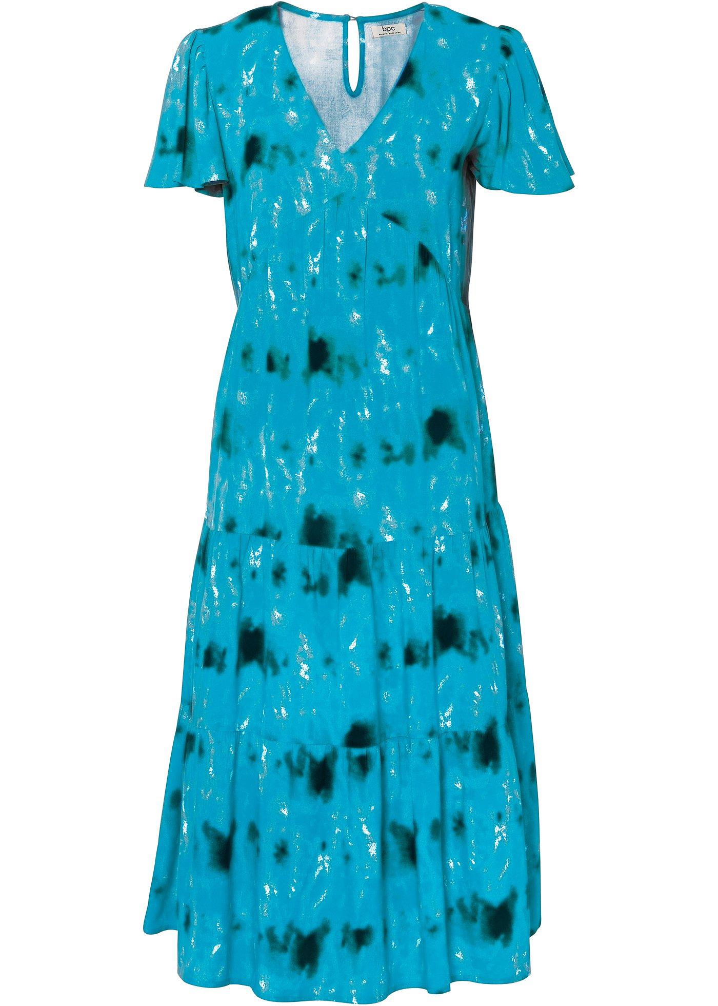 Knieumspielendes Kleid mit Flügelärmeln, Volants und Taschen