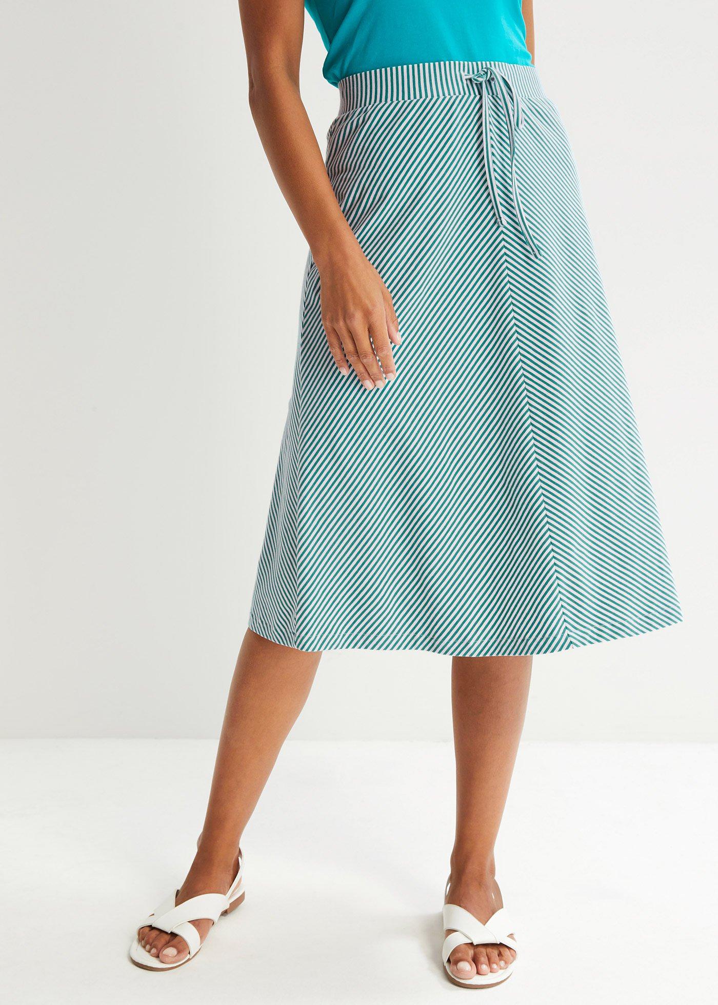 Spódnica z dżerseju w paski, dł. zakrywająca kolana - Bonprix