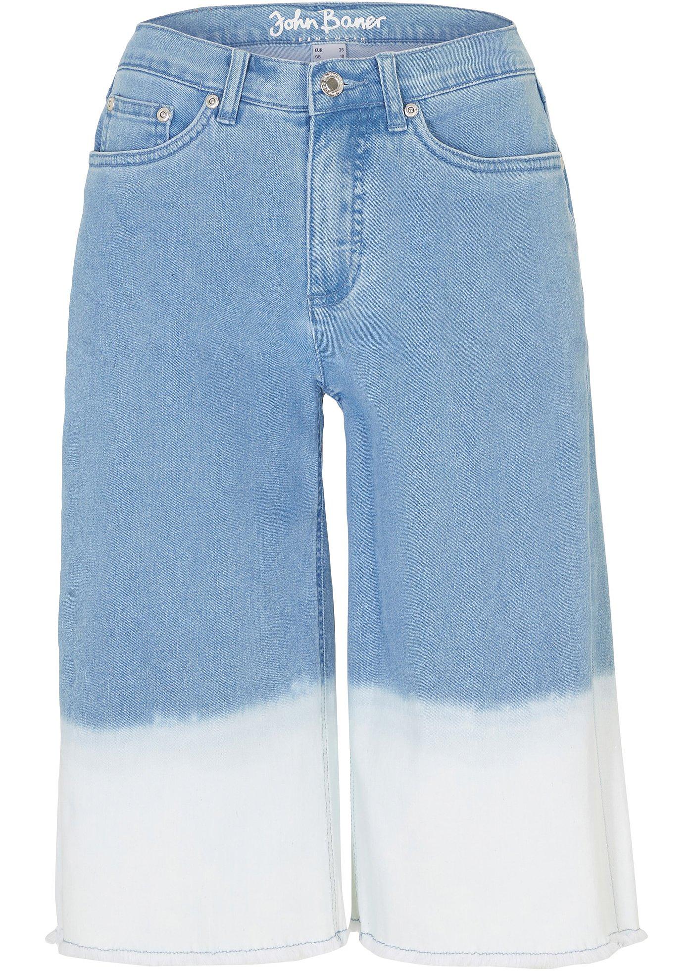 Wide Leg Jeans, Mid Waist, Bermuda Dip Dye