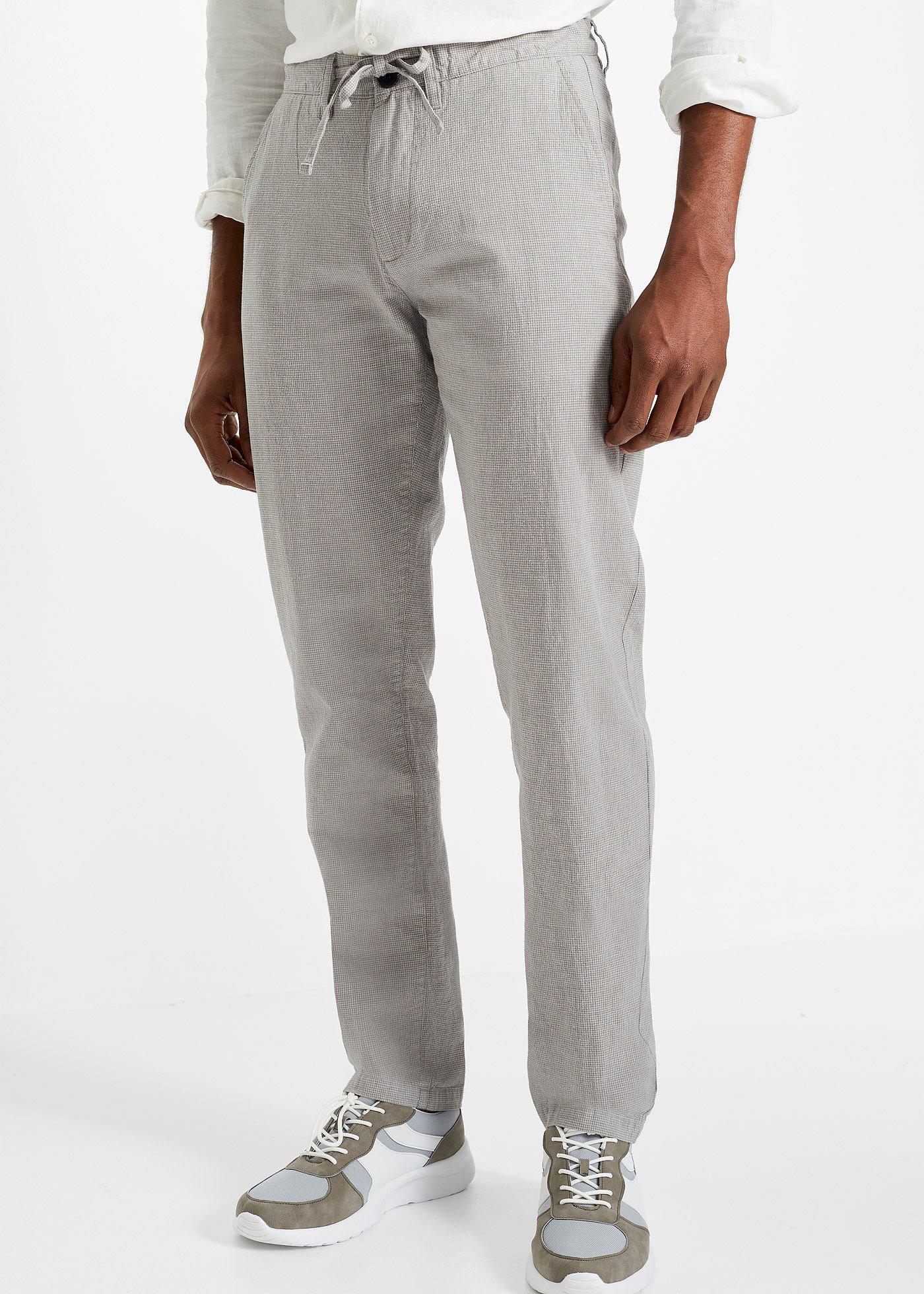 Spodnie chino Regular Fit Straight, z gumką w talii, z materiału z domieszką lnu - Bonprix