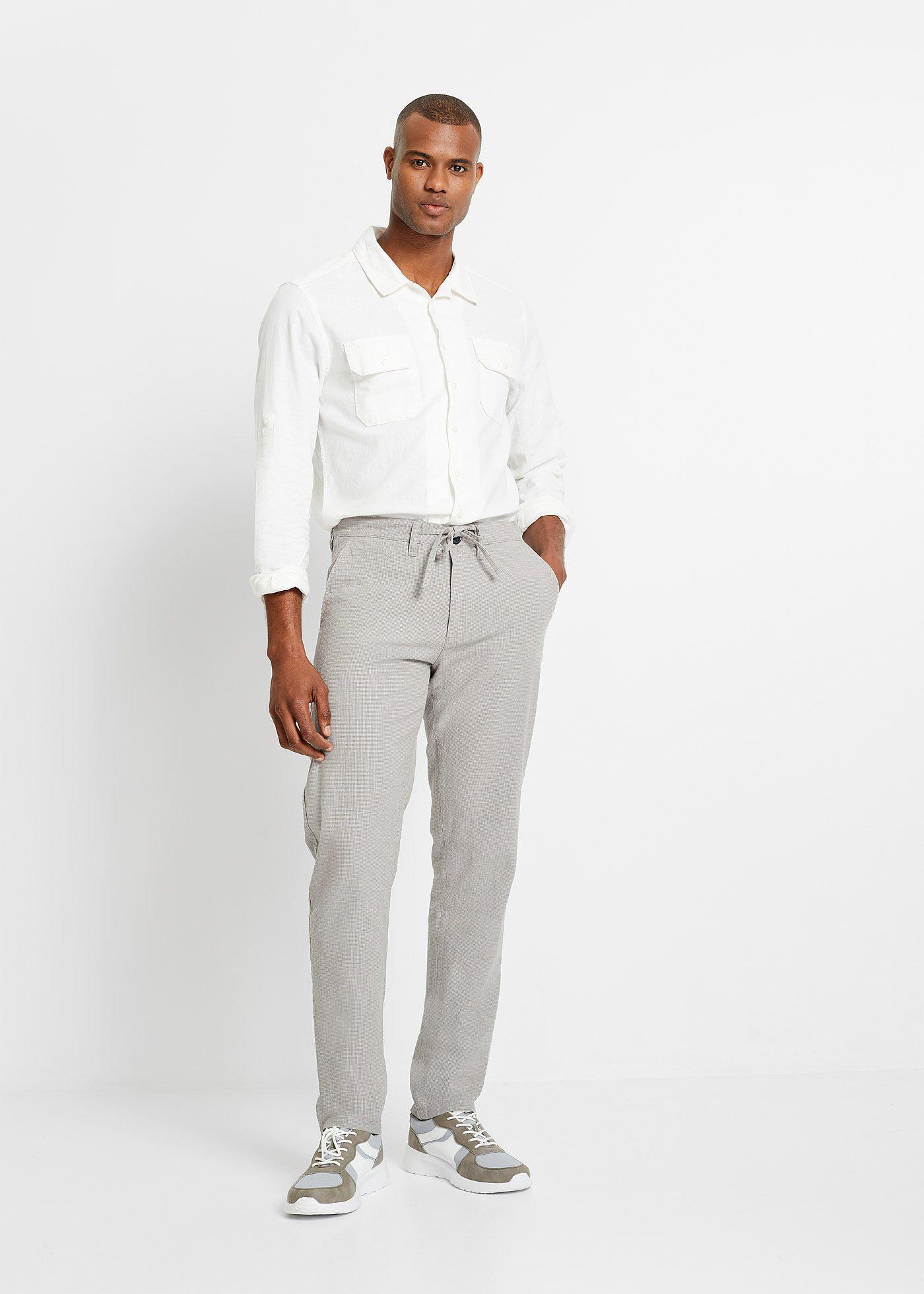 Spodnie chino Regular Fit Straight, z gumką w talii, z materiału z domieszką lnu - Bonprix