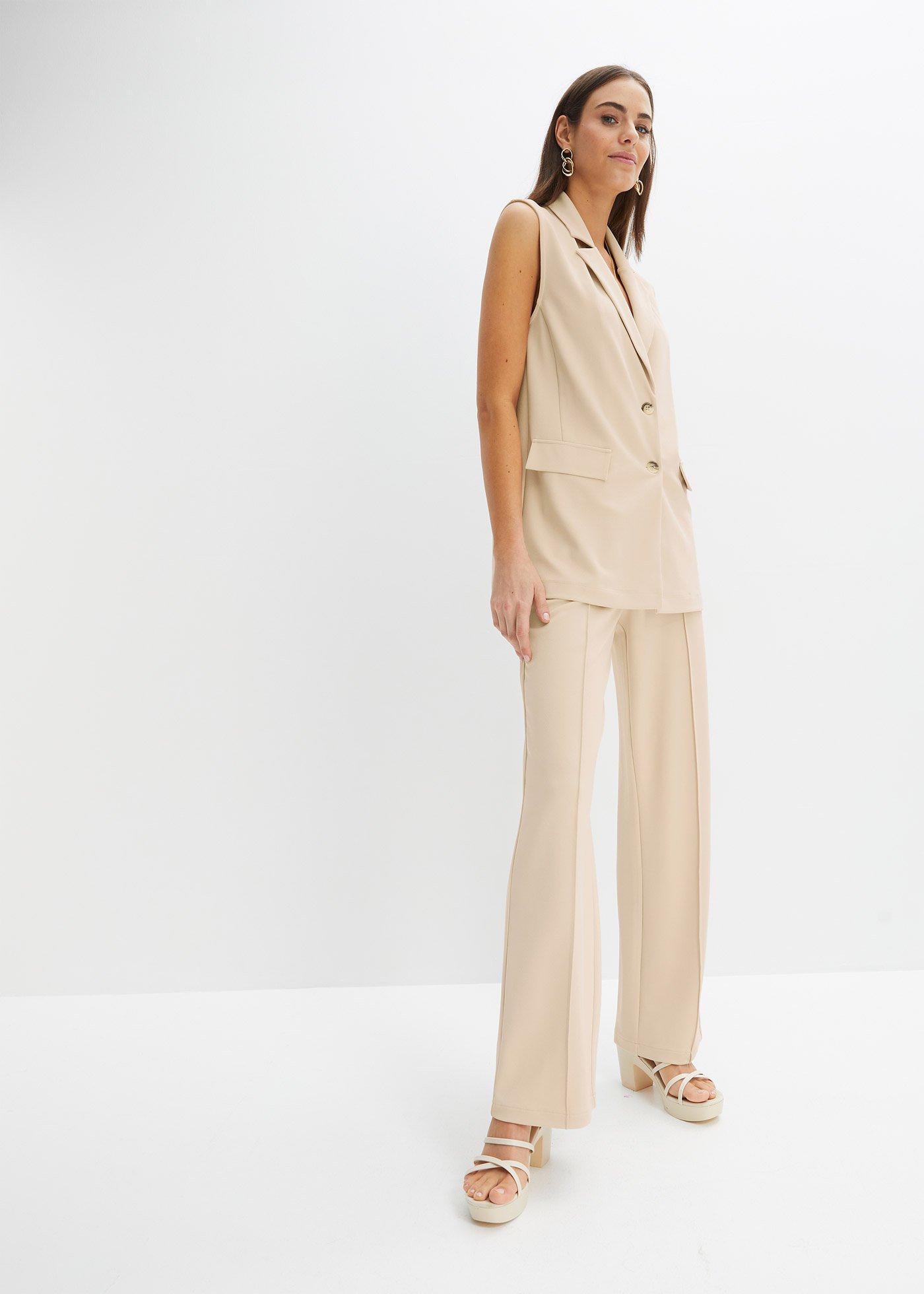 Spodnie z elastyczną gumką w talii z grubej dzianiny interlock - Bonprix