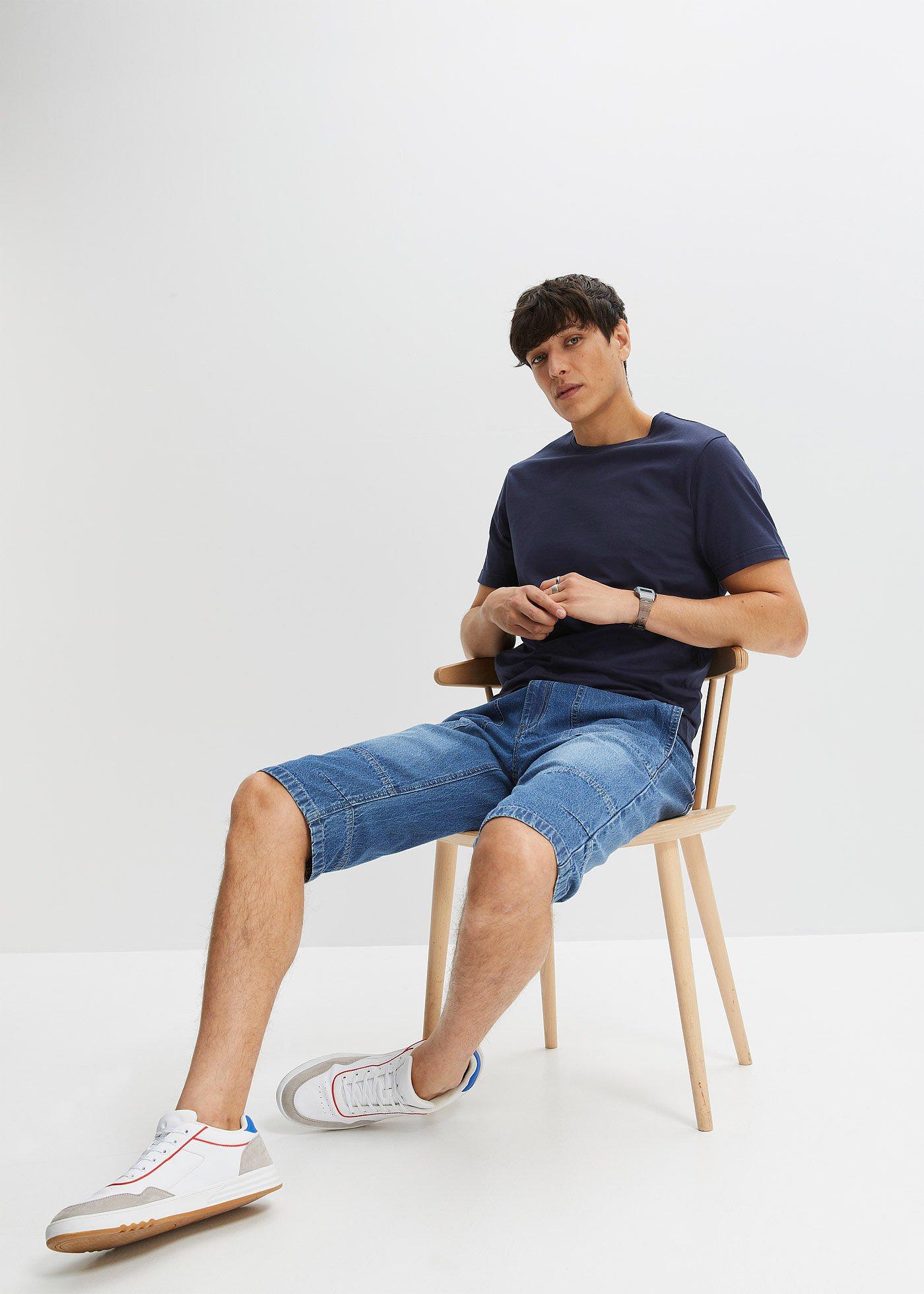 Lekkie długie bermudy dżinsowe z gumką w talii Relaxed Fit - Bonprix