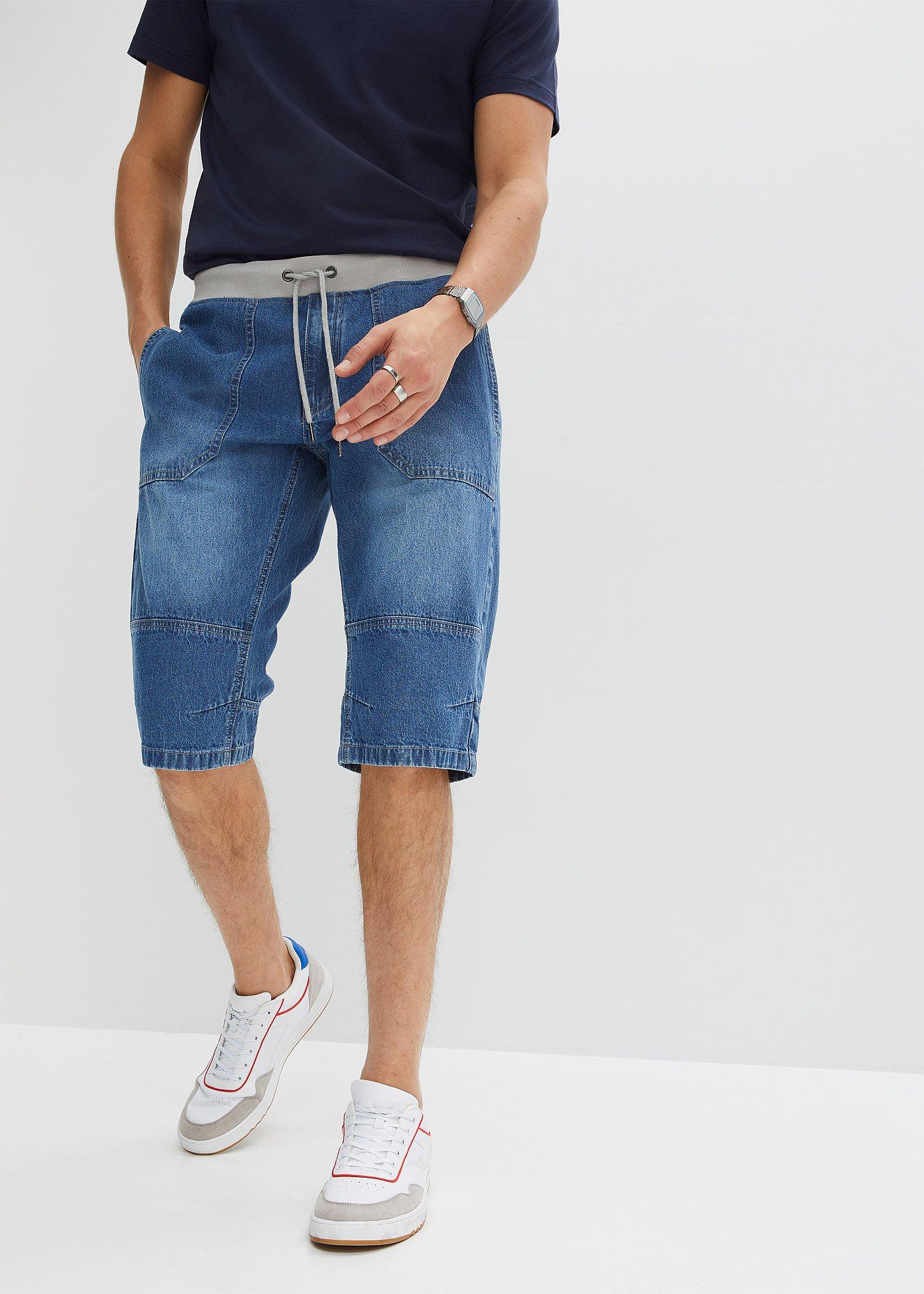 Lekkie długie bermudy dżinsowe z gumką w talii Relaxed Fit - Bonprix