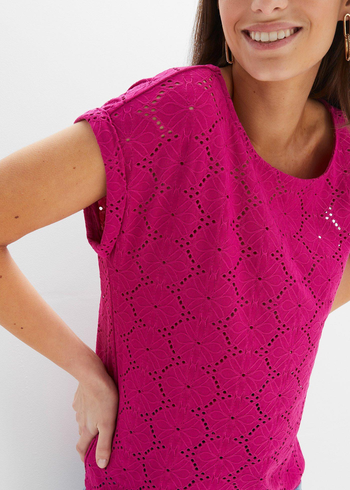 Shirt z ażurowym haftem - Bonprix