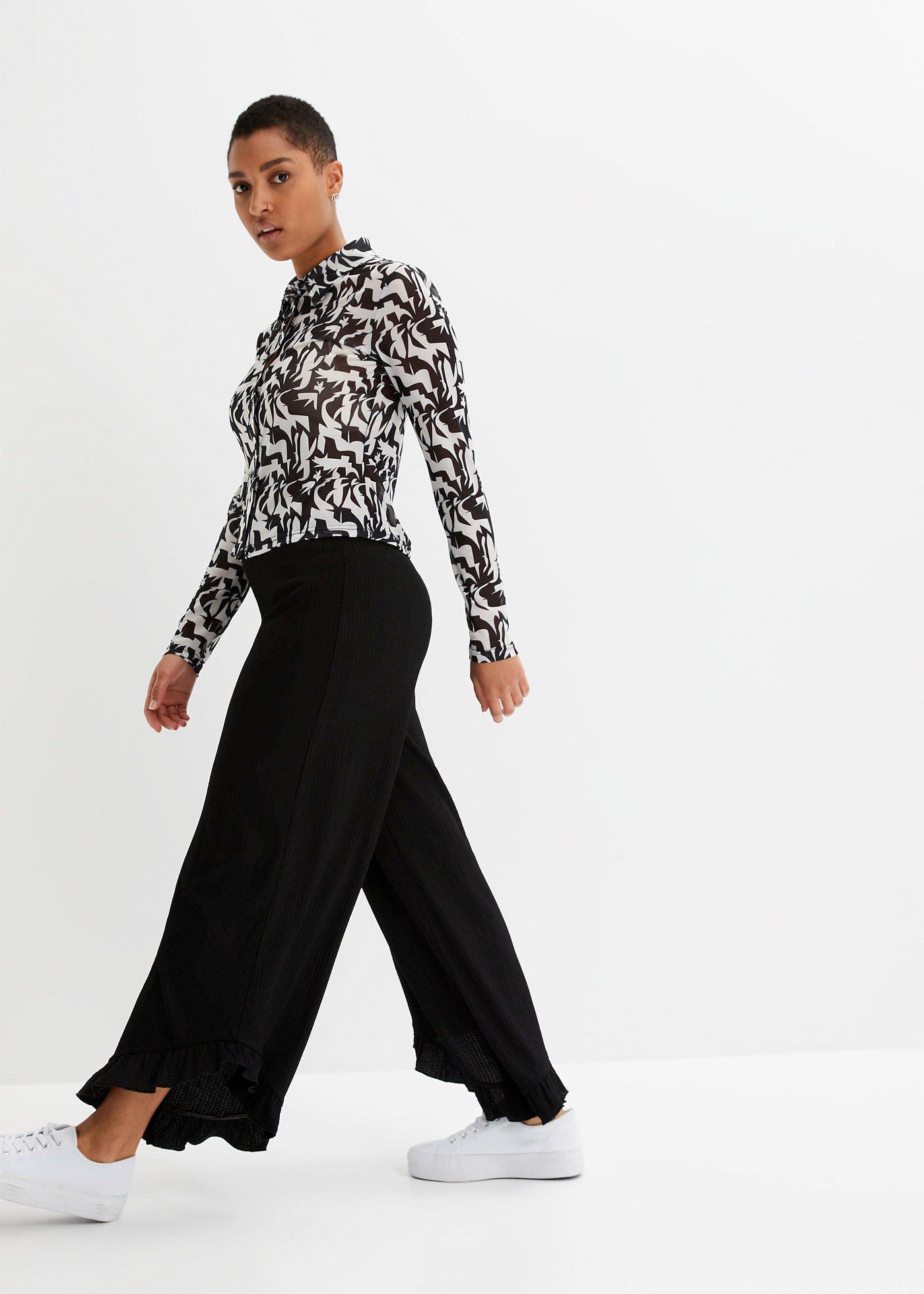 Spodnie z gumką w talii z teksturowanej krepy - Bonprix