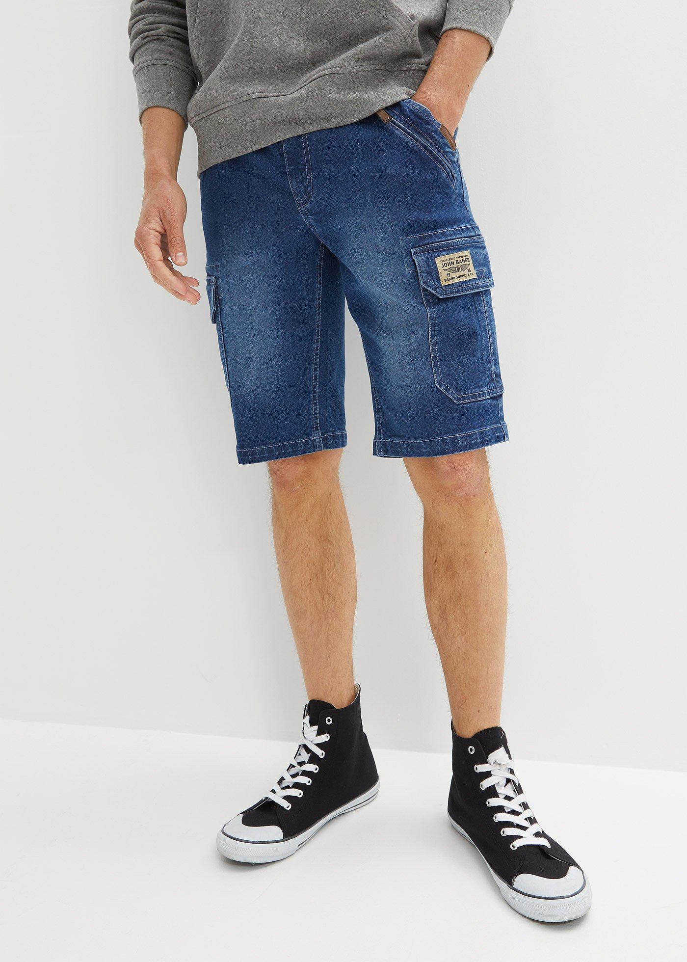 Bermudy dżinsowe typu cargo ze stretchem, regular fit - Bonprix