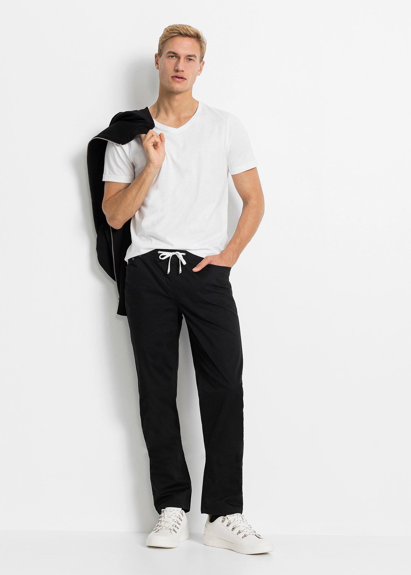 Spodnie ze stretchem i  elastyczną gumką w talii, regular fit, prosta nogawka - Bonprix