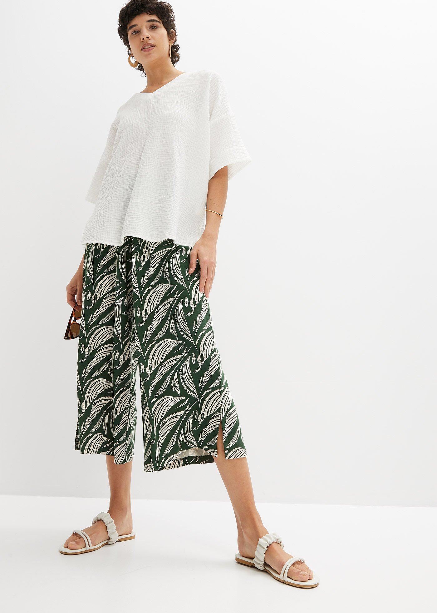 Szerokie spodnie z dżerseju z mieszanki bawełny i wiskozy - Bonprix