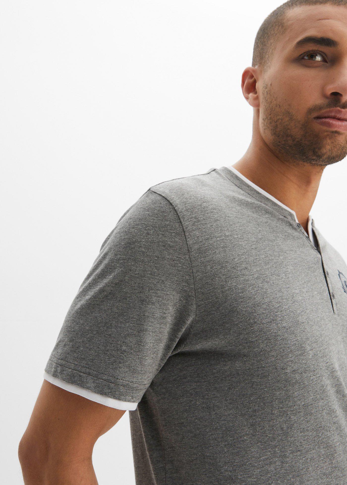 T-shirt z dekoltem Henley, krótki rękaw (2 szt.), z czystej bawełny organicznej - Bonprix