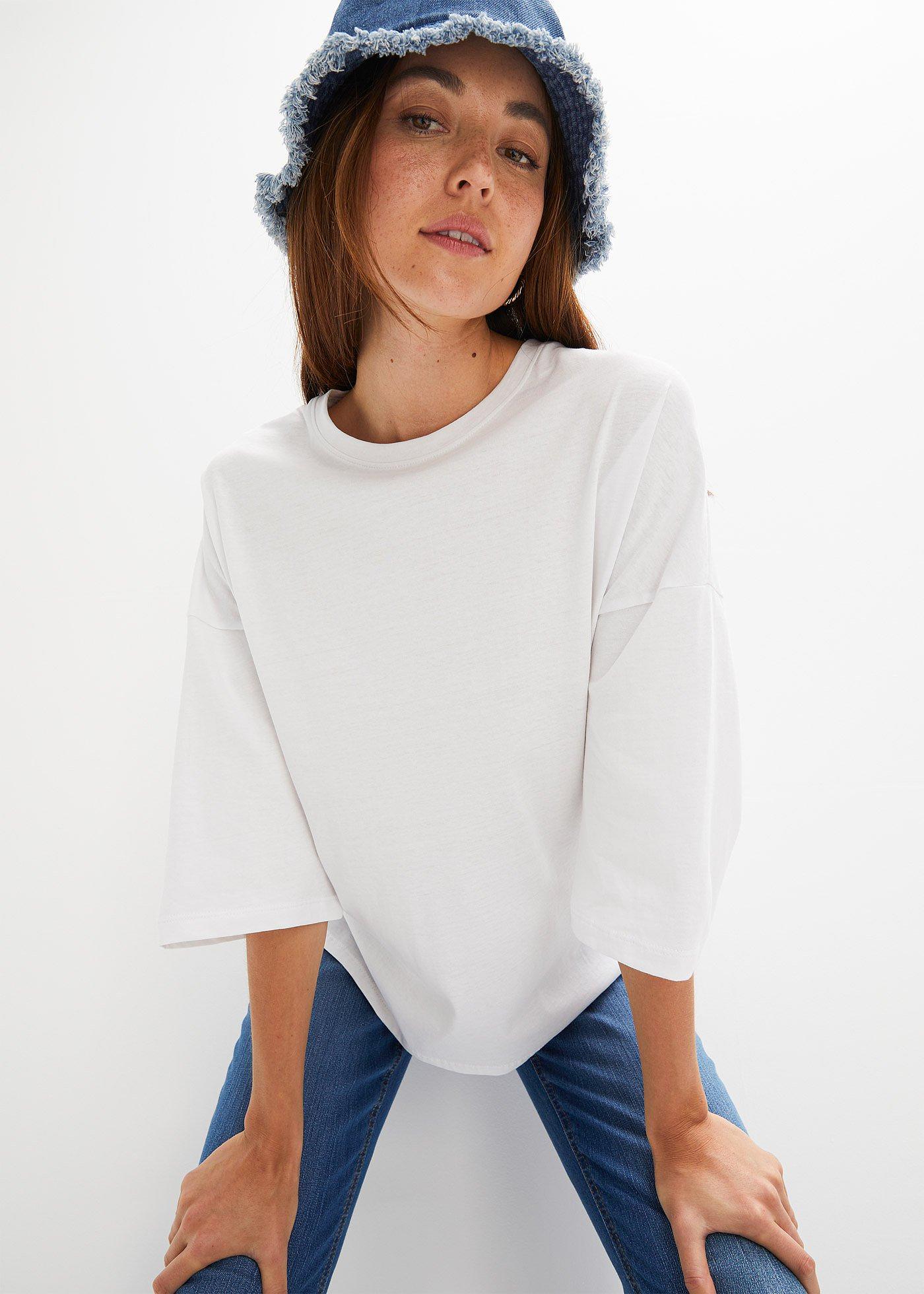 Shirt bawełniany oversize, rękaw  1/2 - Bonprix