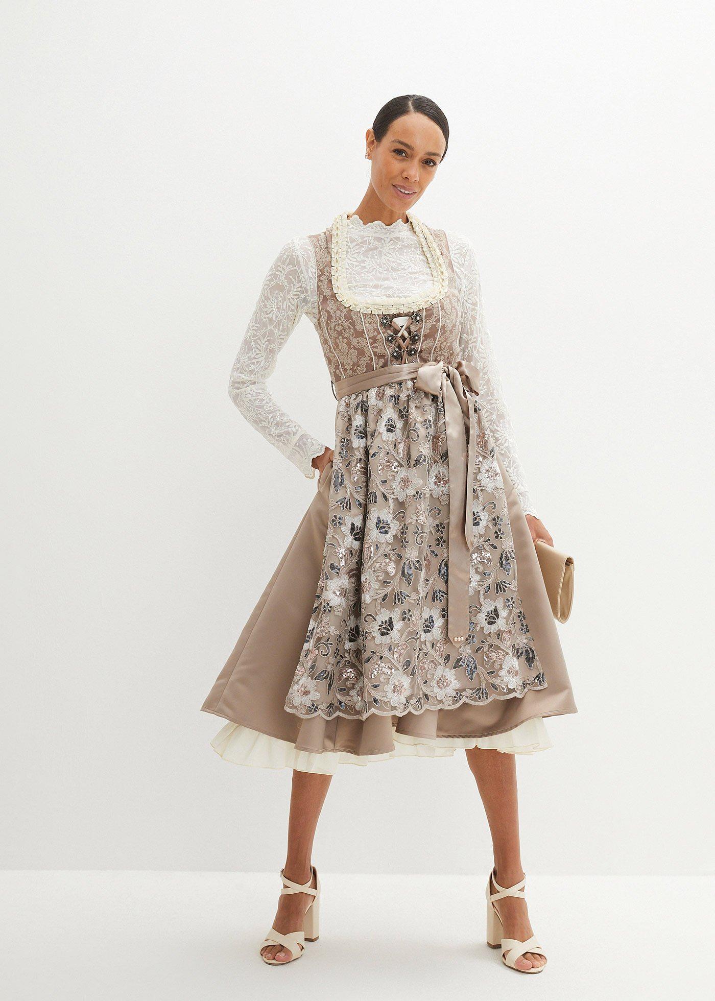 Krótka bluzka koronkowa w ludowym stylu, długi rękaw - Bonprix